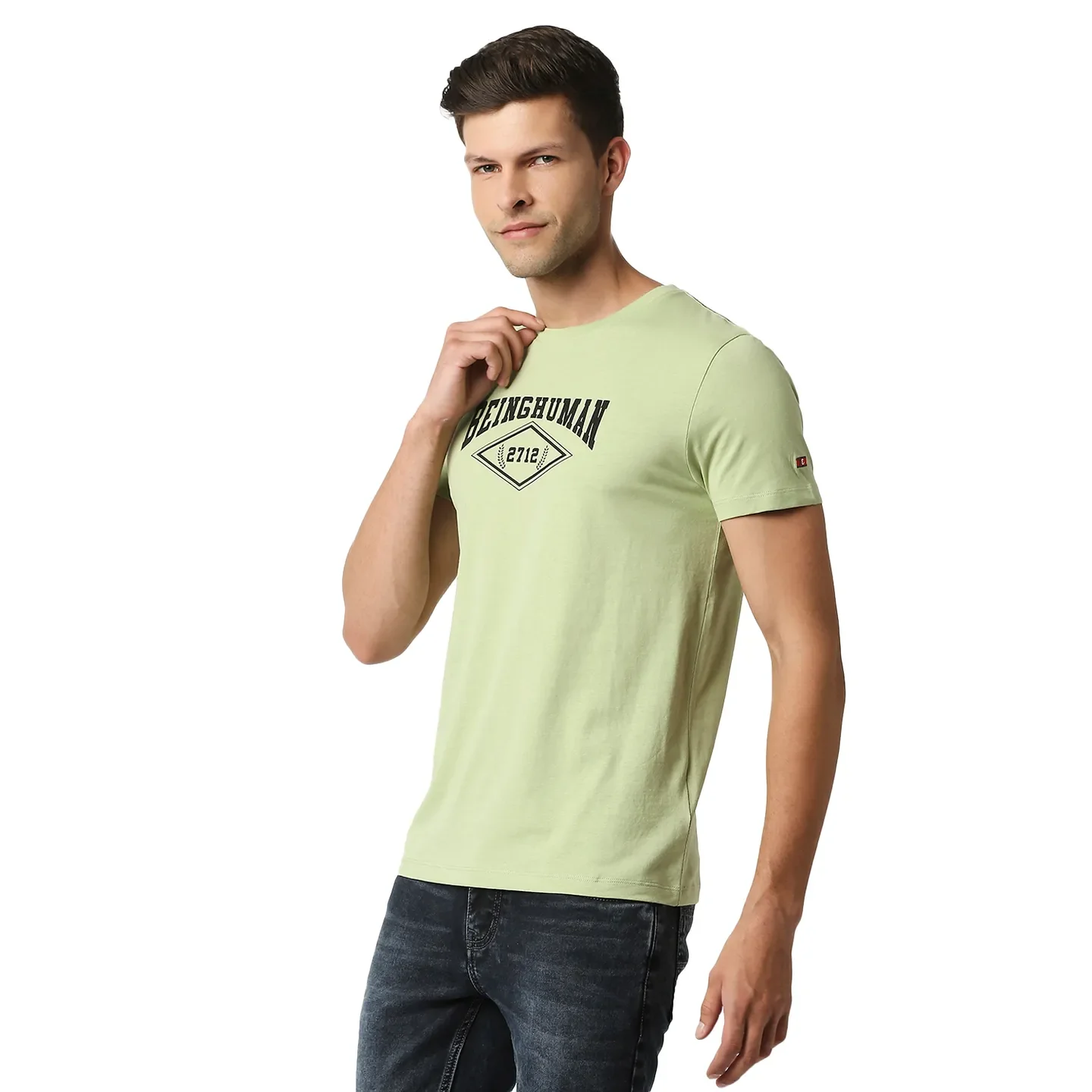Green Regular Fit Men's Short Sleeves T-Shirt by Being Human Clothing - Image 2