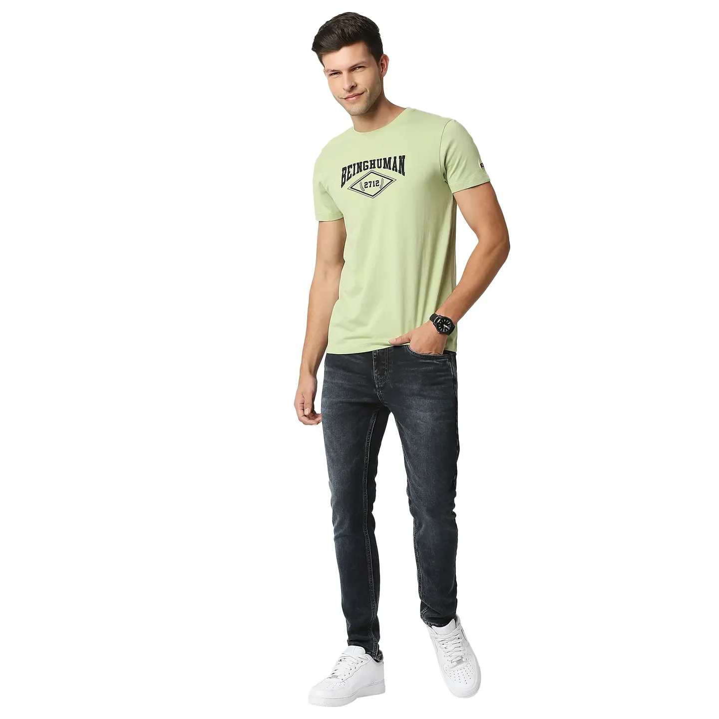 Green Regular Fit Men's Short Sleeves T-Shirt by Being Human Clothing - Image 6