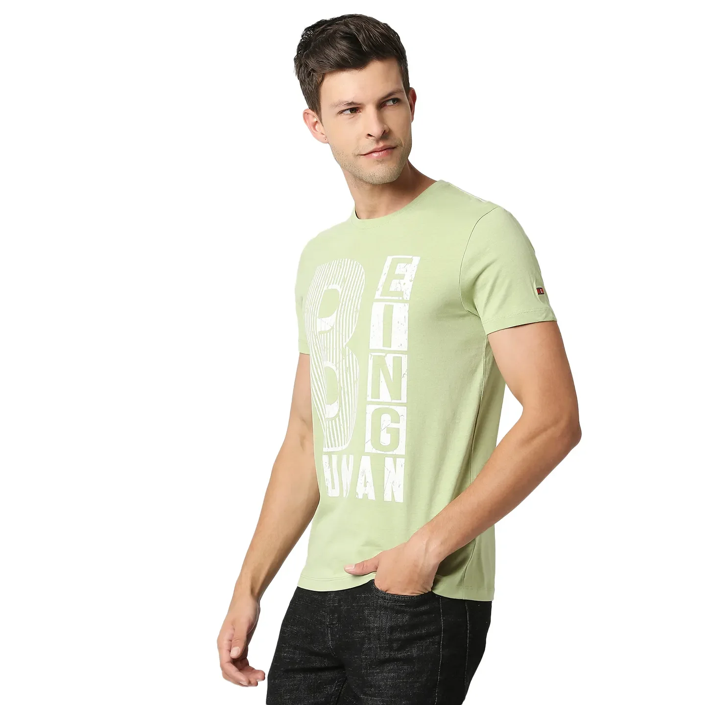 Green Regular Fit Men's Short Sleeves T-Shirt by Being Human Clothing - Image 2