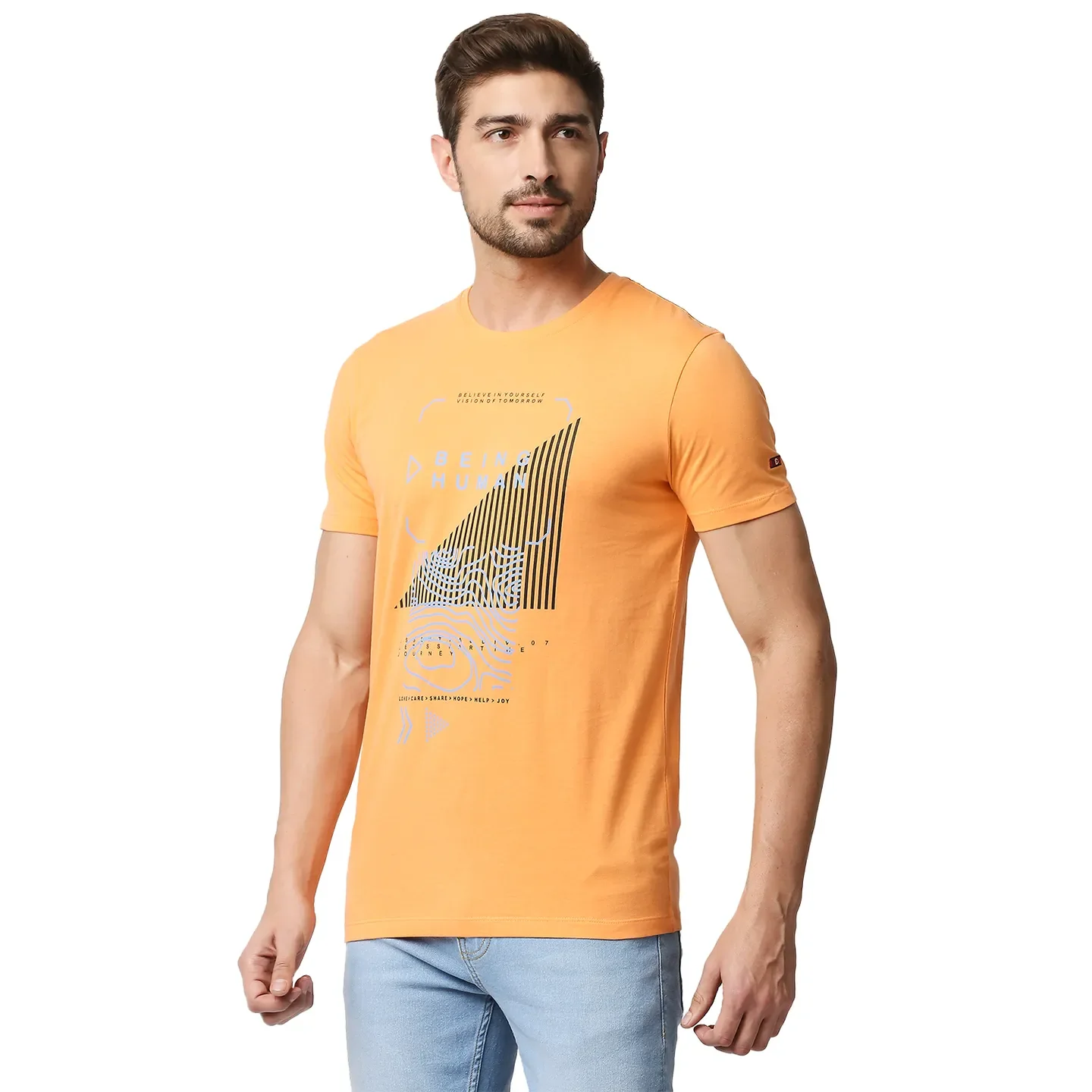 Light Orange Regular Fit Round Neck Men's T-Shirt by Being Human Clothing - Image 2