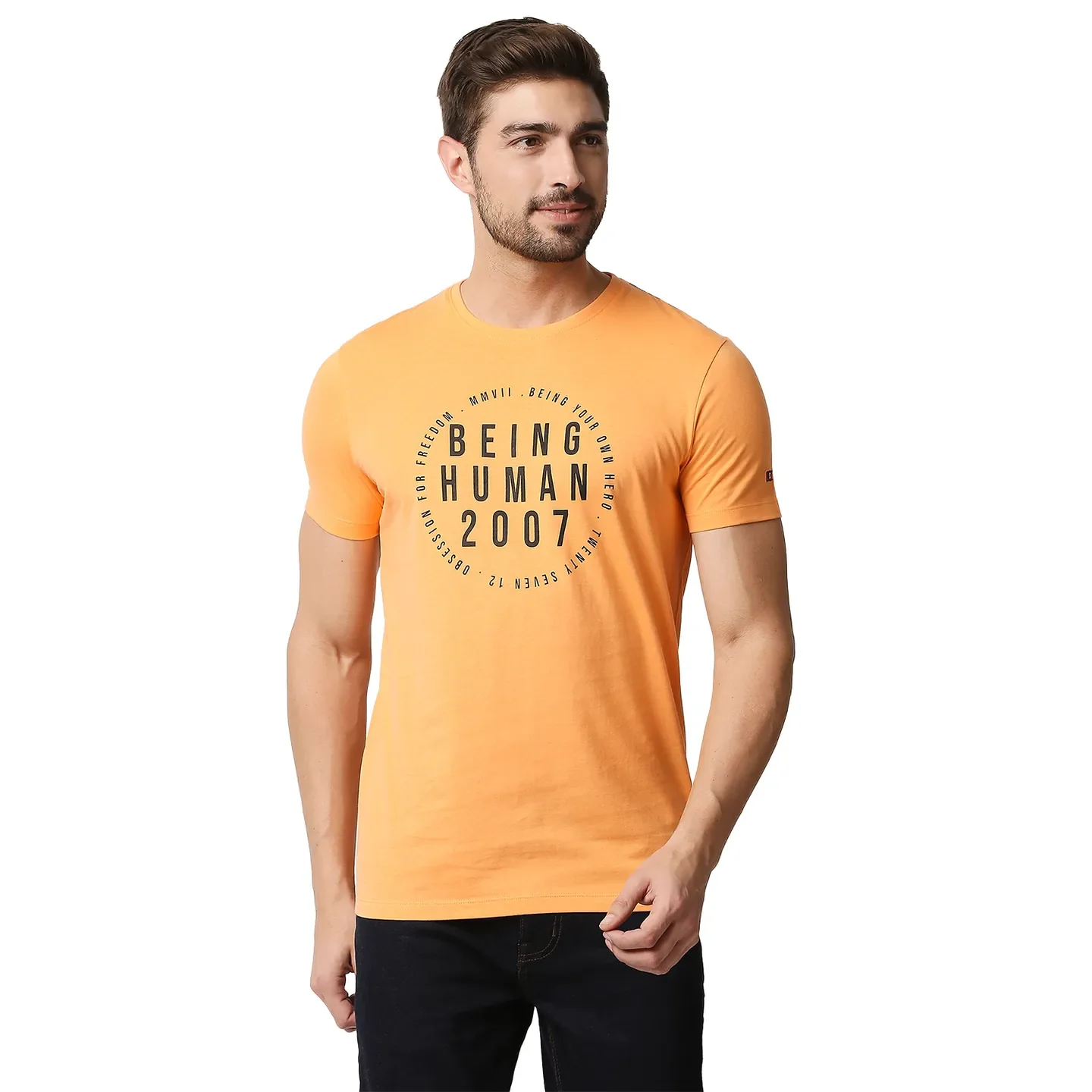 Orange Regular Fit Men's Short Sleeves T-Shirt by Being Human Clothing