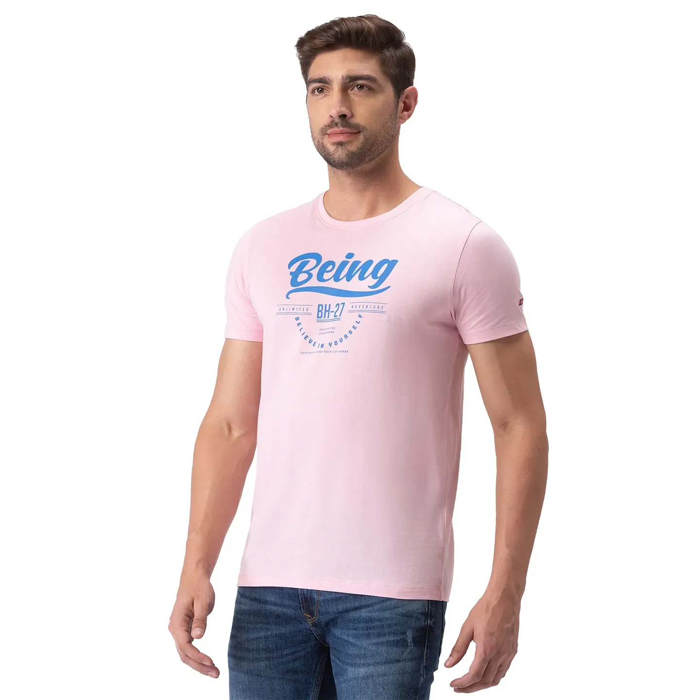 Pink Regular Fit Men's Short Sleeves T-Shirt by Being Human Clothing - Image 2