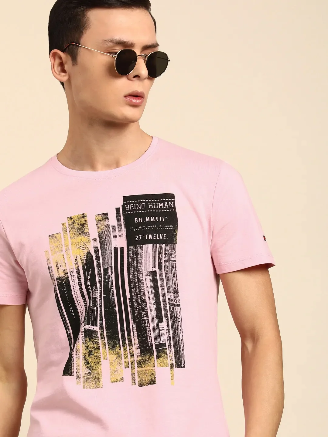 Pink Regular Fit Men's Short Sleeves T-Shirt by Being Human Clothing - Image 5