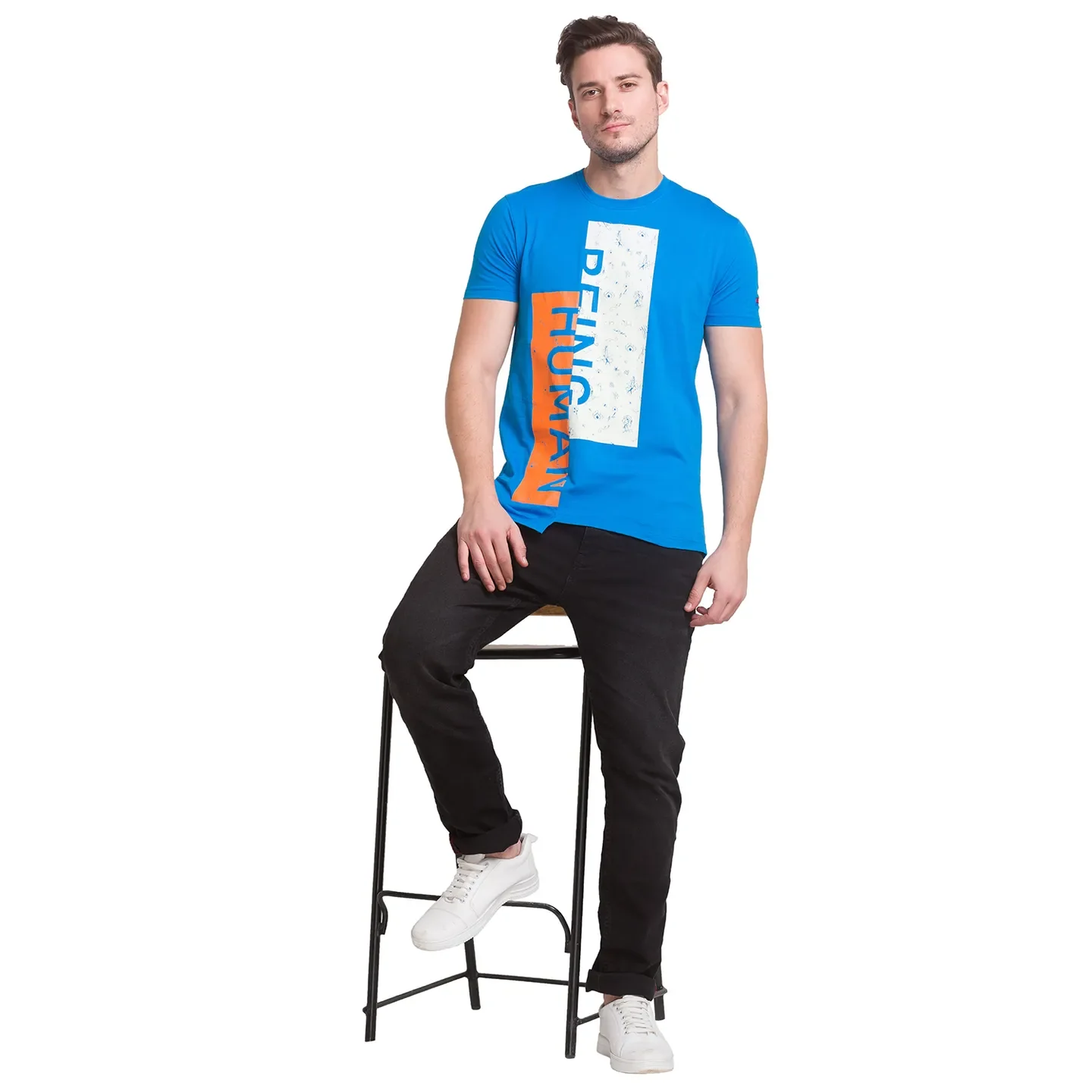 Blue Regular Fit Men's Short Sleeves T-Shirt by Being Human Clothing - Image 5