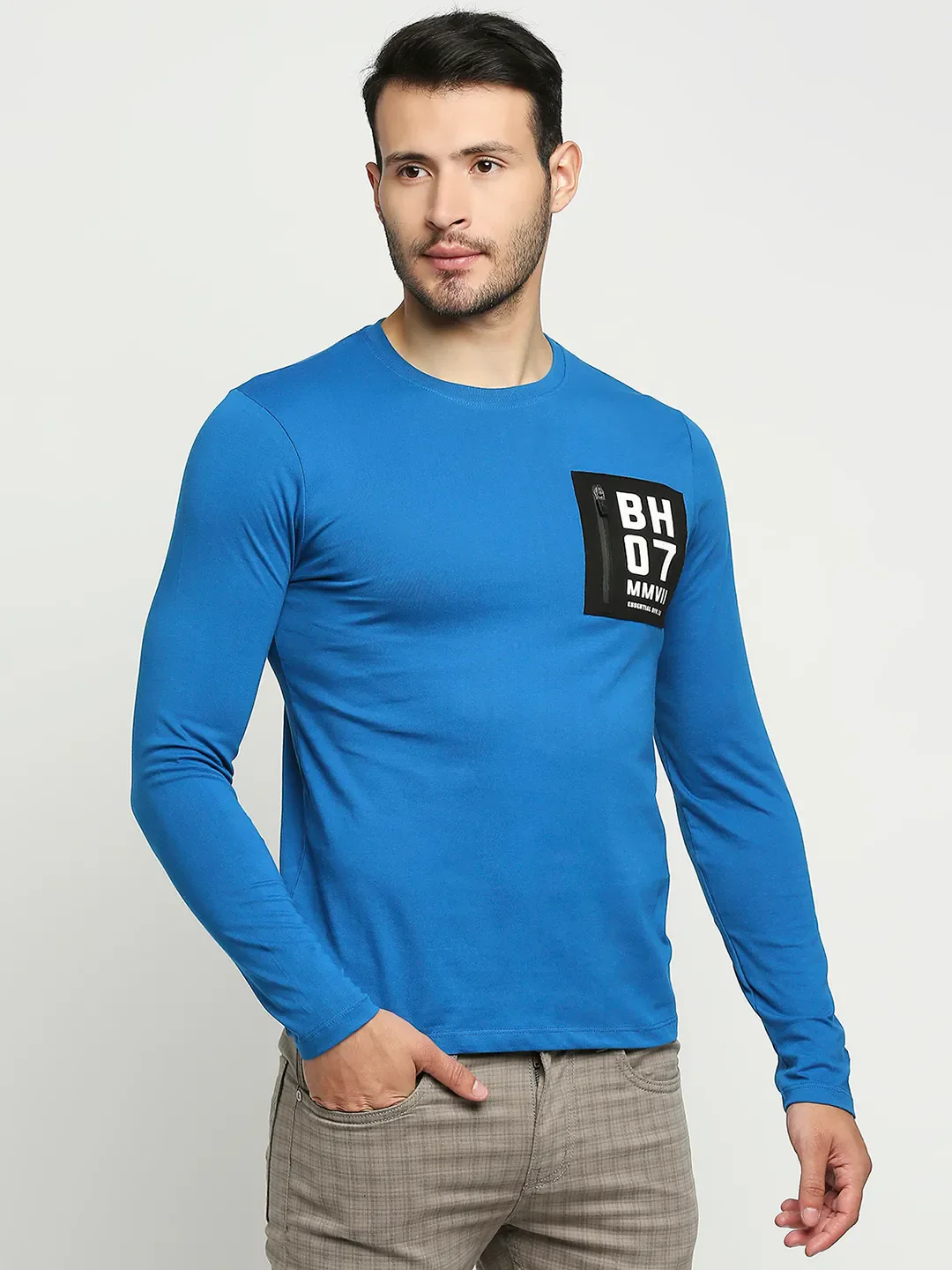 Blue Regular Fit Men's Long Sleeves T-Shirt by Being Human Clothing - Image 4