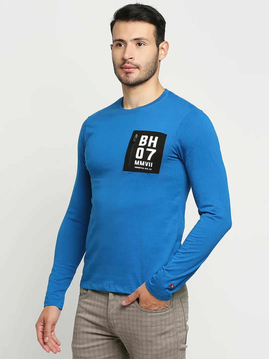 Blue Regular Fit Men's Long Sleeves T-Shirt by Being Human Clothing - Image 5