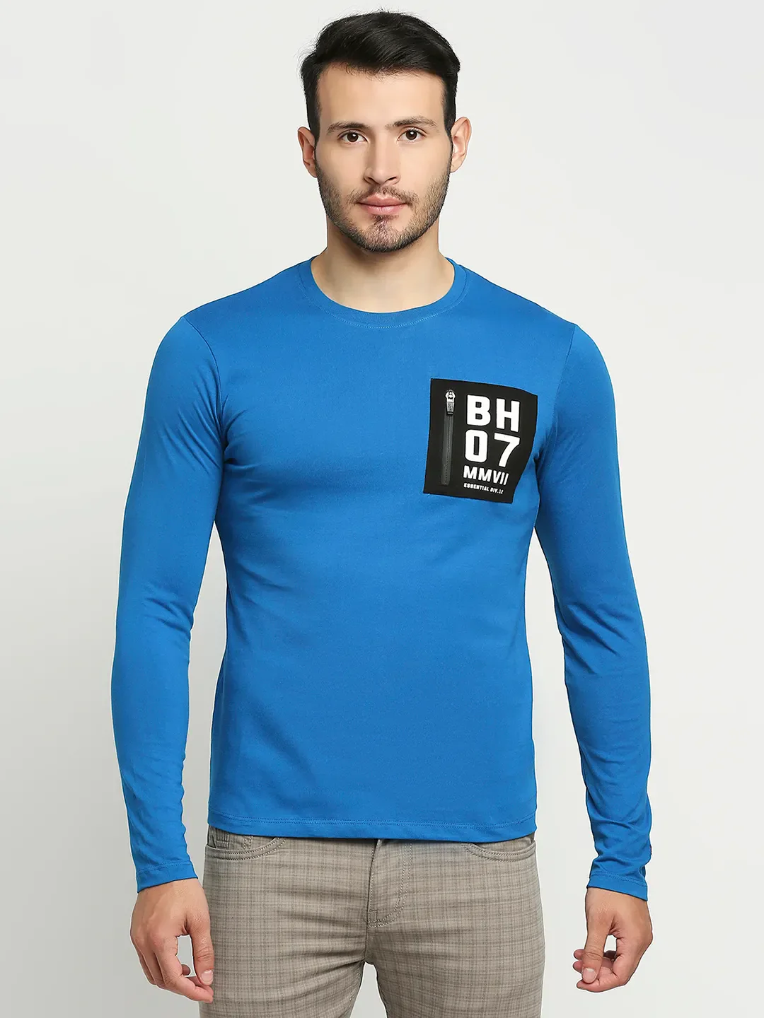 Blue Regular Fit Men's Long Sleeves T-Shirt by Being Human Clothing - Image 6