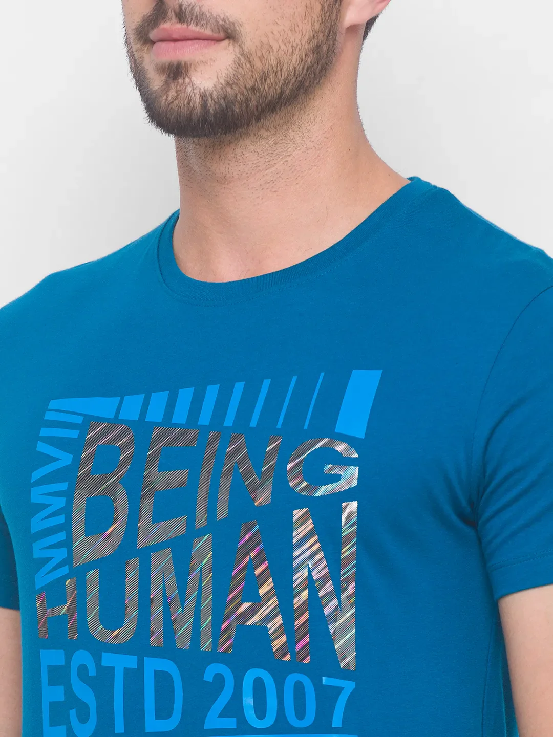 Blue Regular Fit Men's Short Sleeves T-Shirt by Being Human Clothing - Image 5