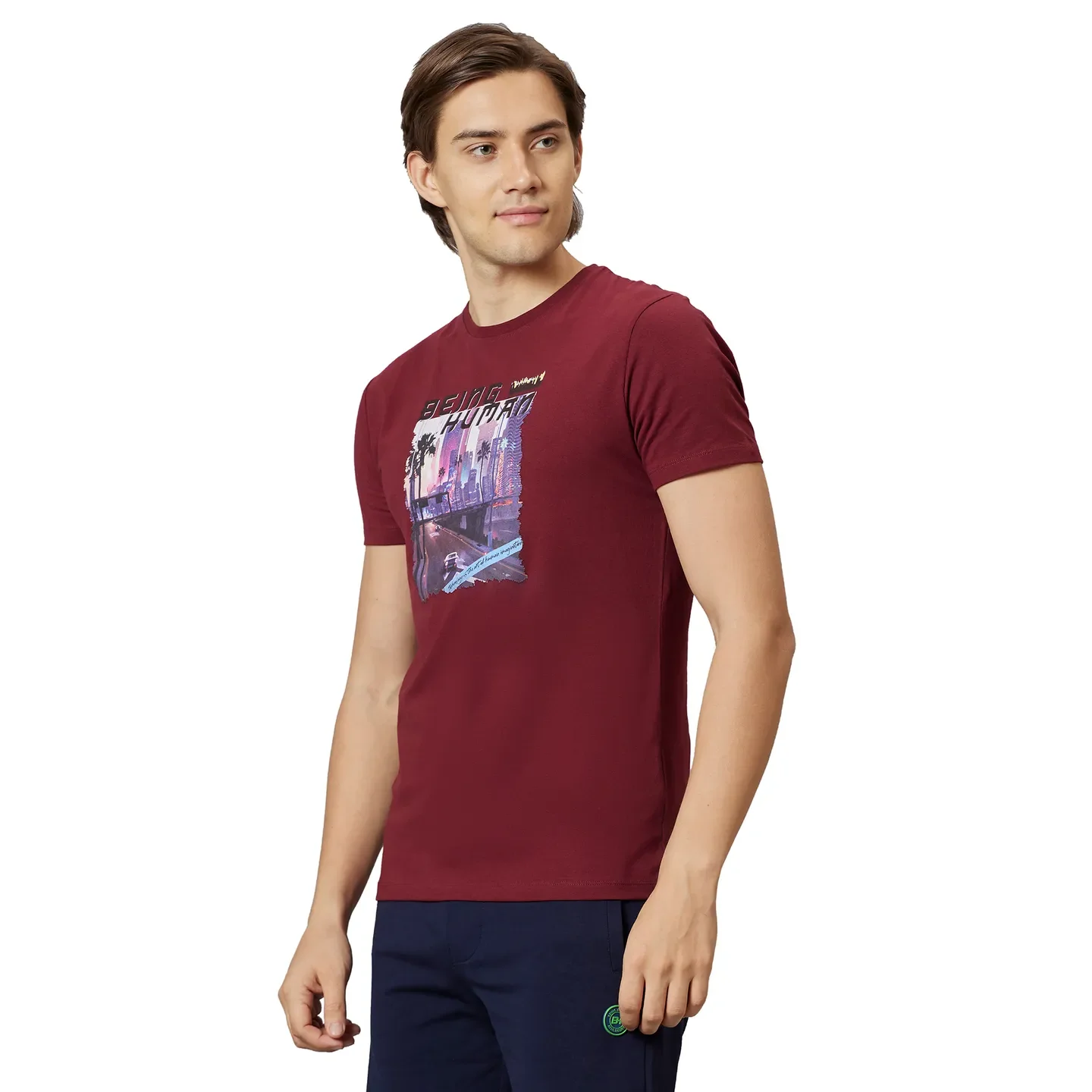 Maroon Regular Fit Round Neck Men's T-Shirt by Being Human Clothing - Image 3
