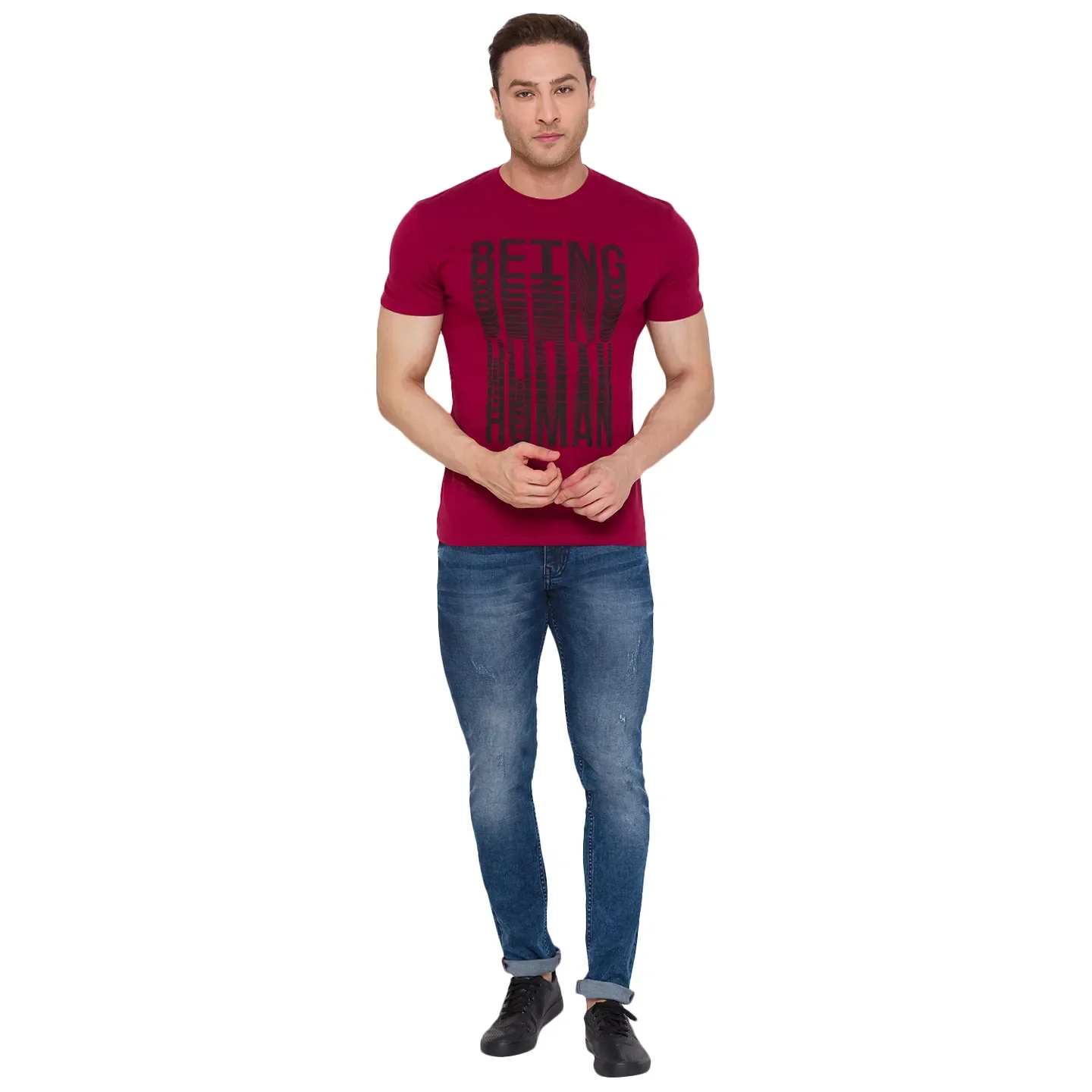 Red Regular Fit Men's Short Sleeves T-Shirt by Being Human Clothing - Image 5