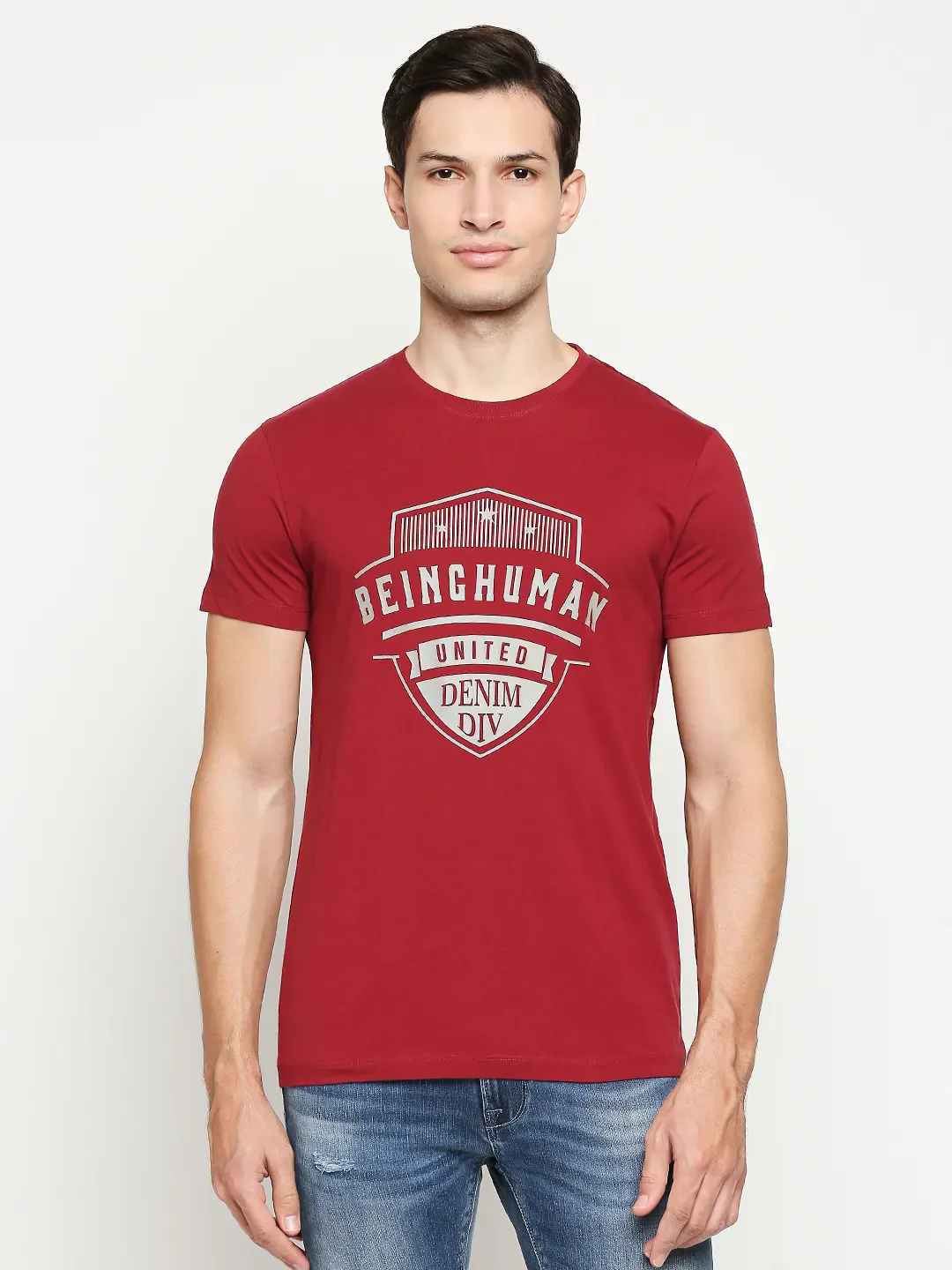 Red Regular Fit Men's Short Sleeves T-Shirt by Being Human Clothing