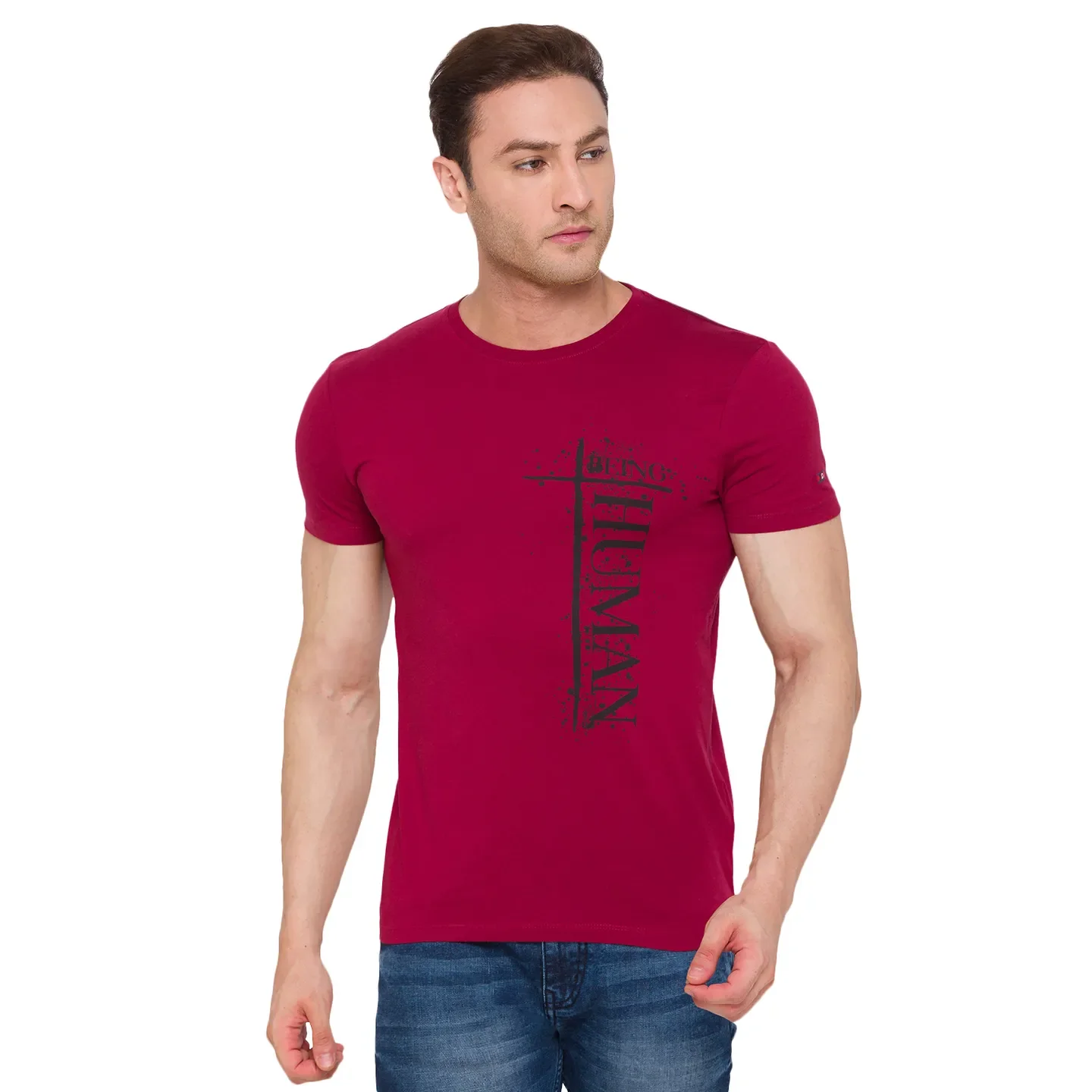 Red Regular Fit Men's Short Sleeves T-Shirt by Being Human Clothing