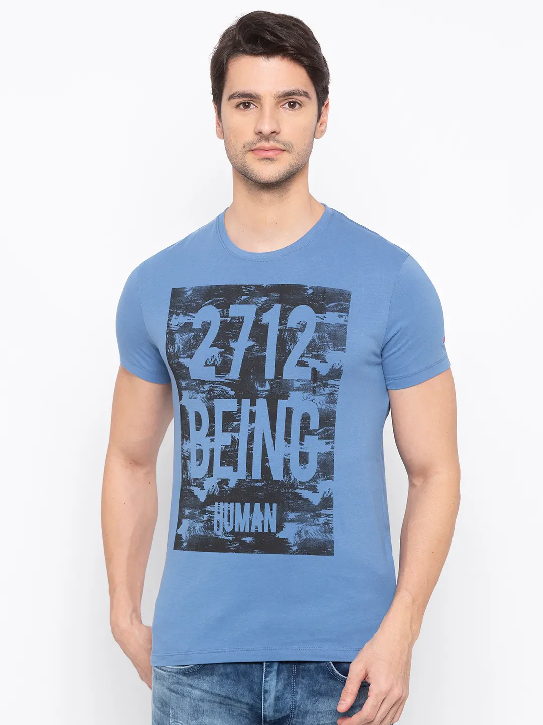 Blue Regular Fit Men's Short Sleeves T-Shirt by Being Human Clothing