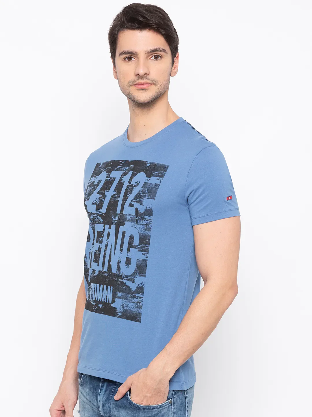 Blue Regular Fit Men's Short Sleeves T-Shirt by Being Human Clothing - Image 2