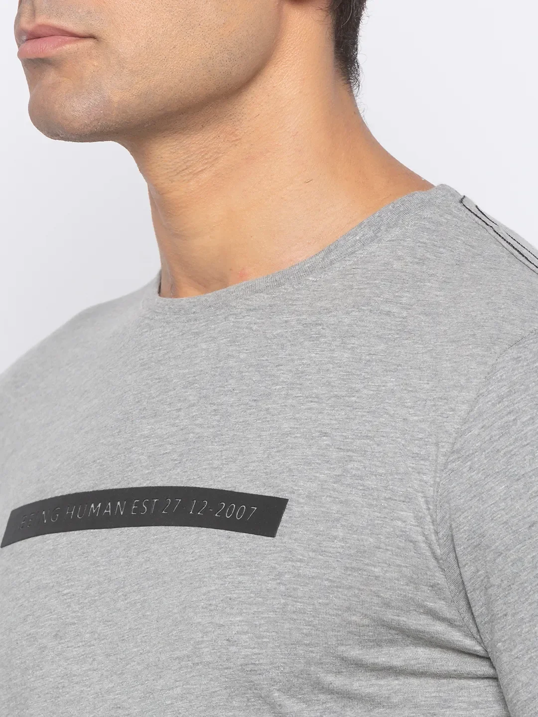 Grey Regular Fit Men's Long Sleeves T-Shirt by Being Human Clothing - Image 4