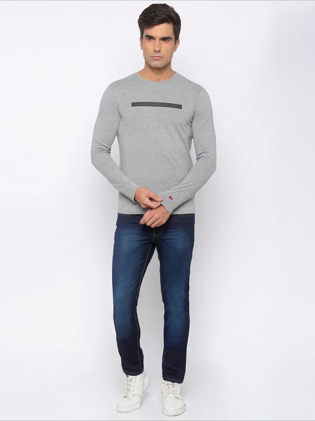 Grey Regular Fit Men's Long Sleeves T-Shirt by Being Human Clothing - Image 5