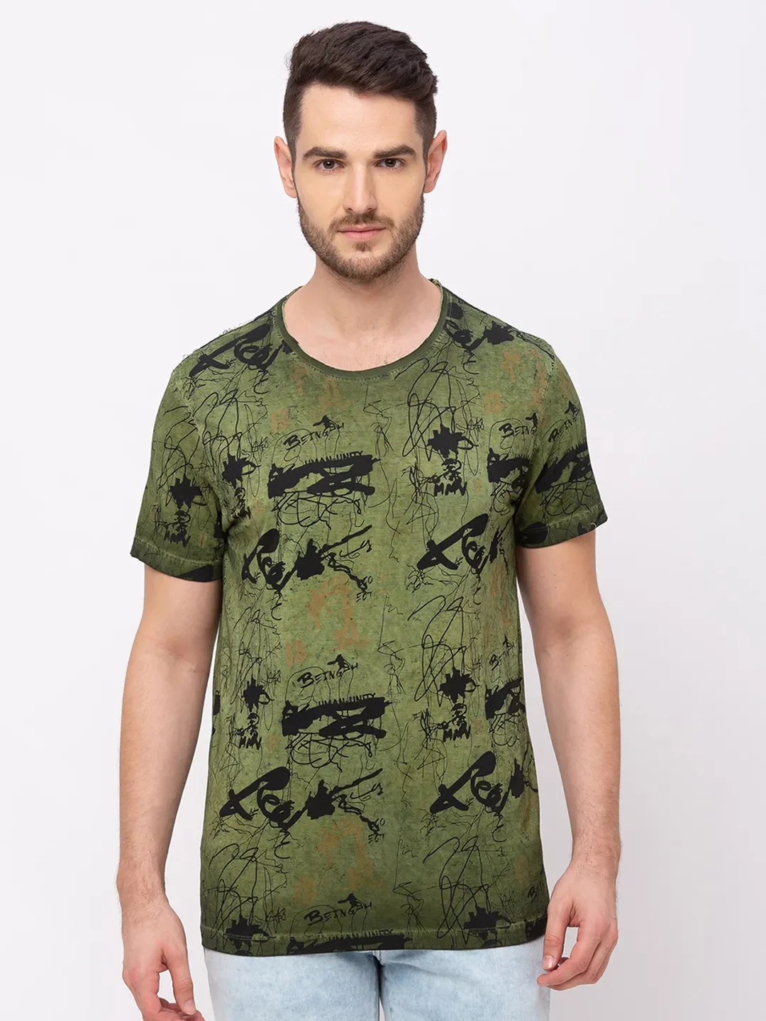 Green Regular Fit Men's Short Sleeves T-Shirt by Being Human Clothing
