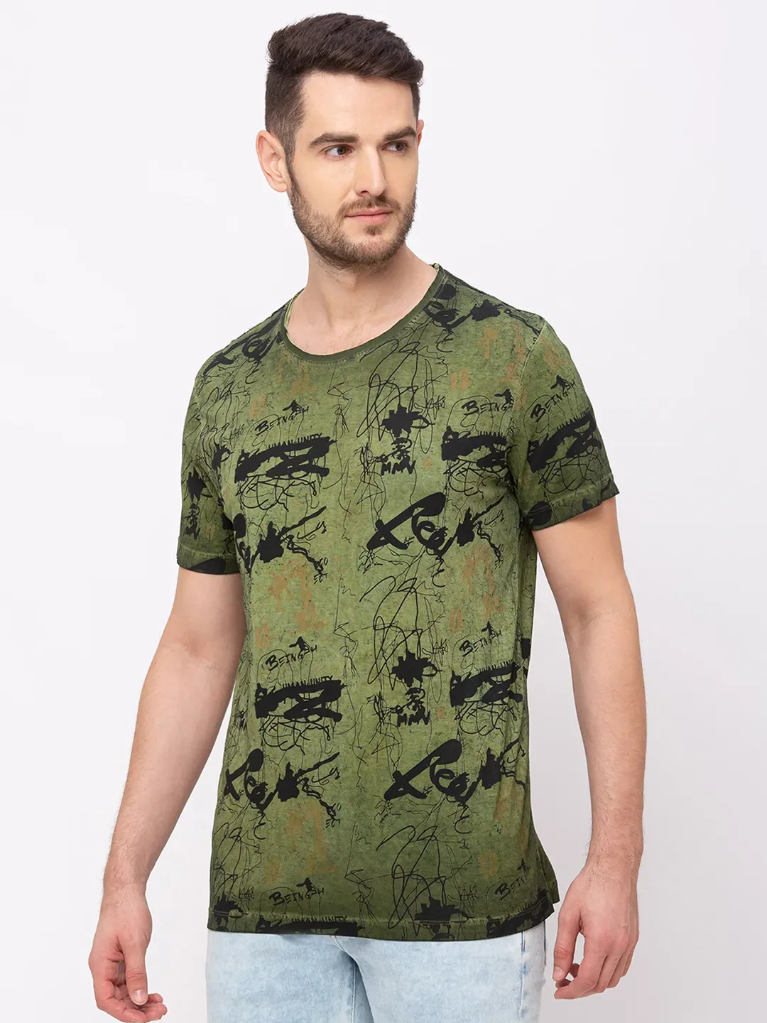 Green Regular Fit Men's Short Sleeves T-Shirt by Being Human Clothing - Image 2
