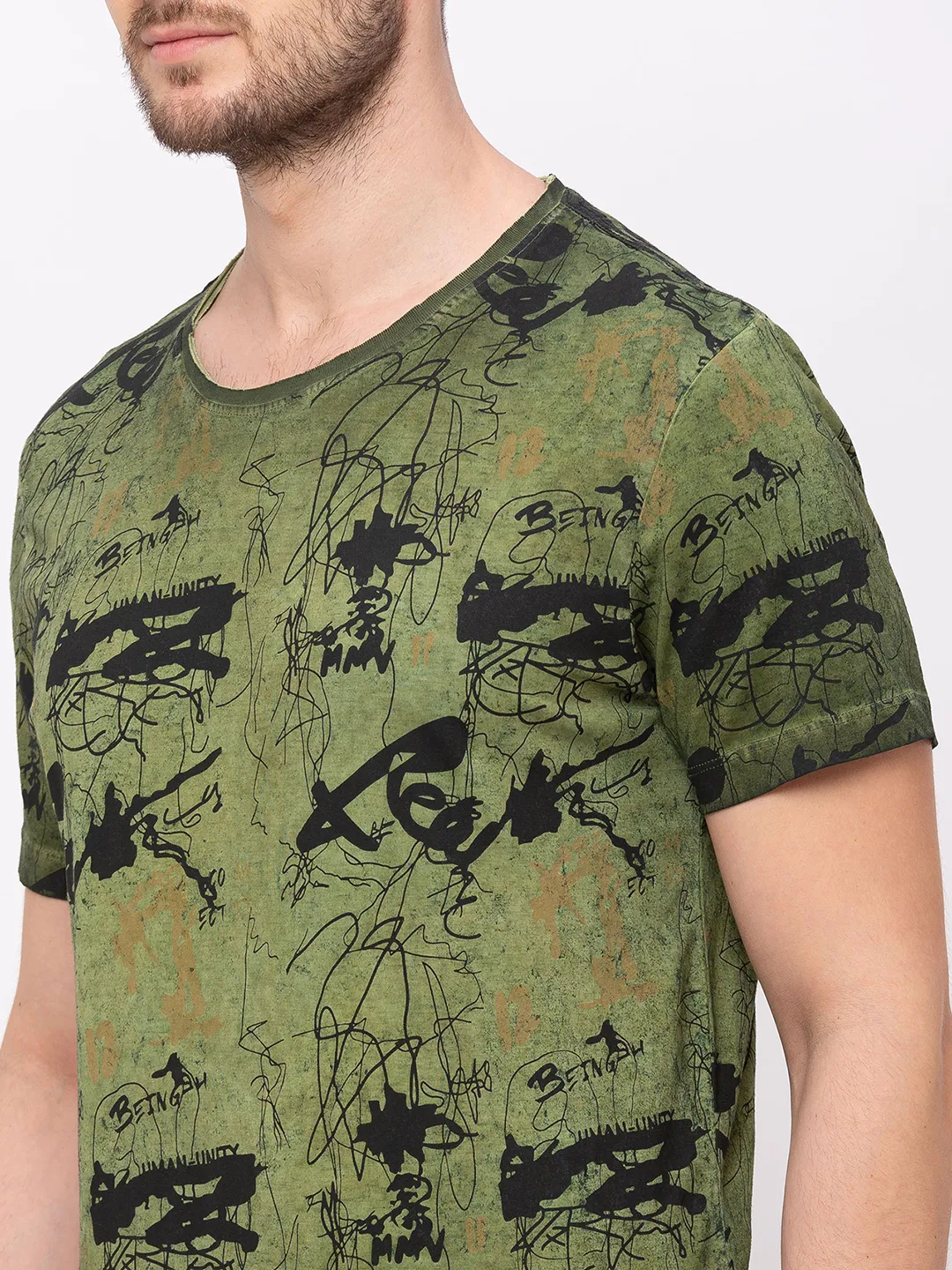 Green Regular Fit Men's Short Sleeves T-Shirt by Being Human Clothing - Image 3