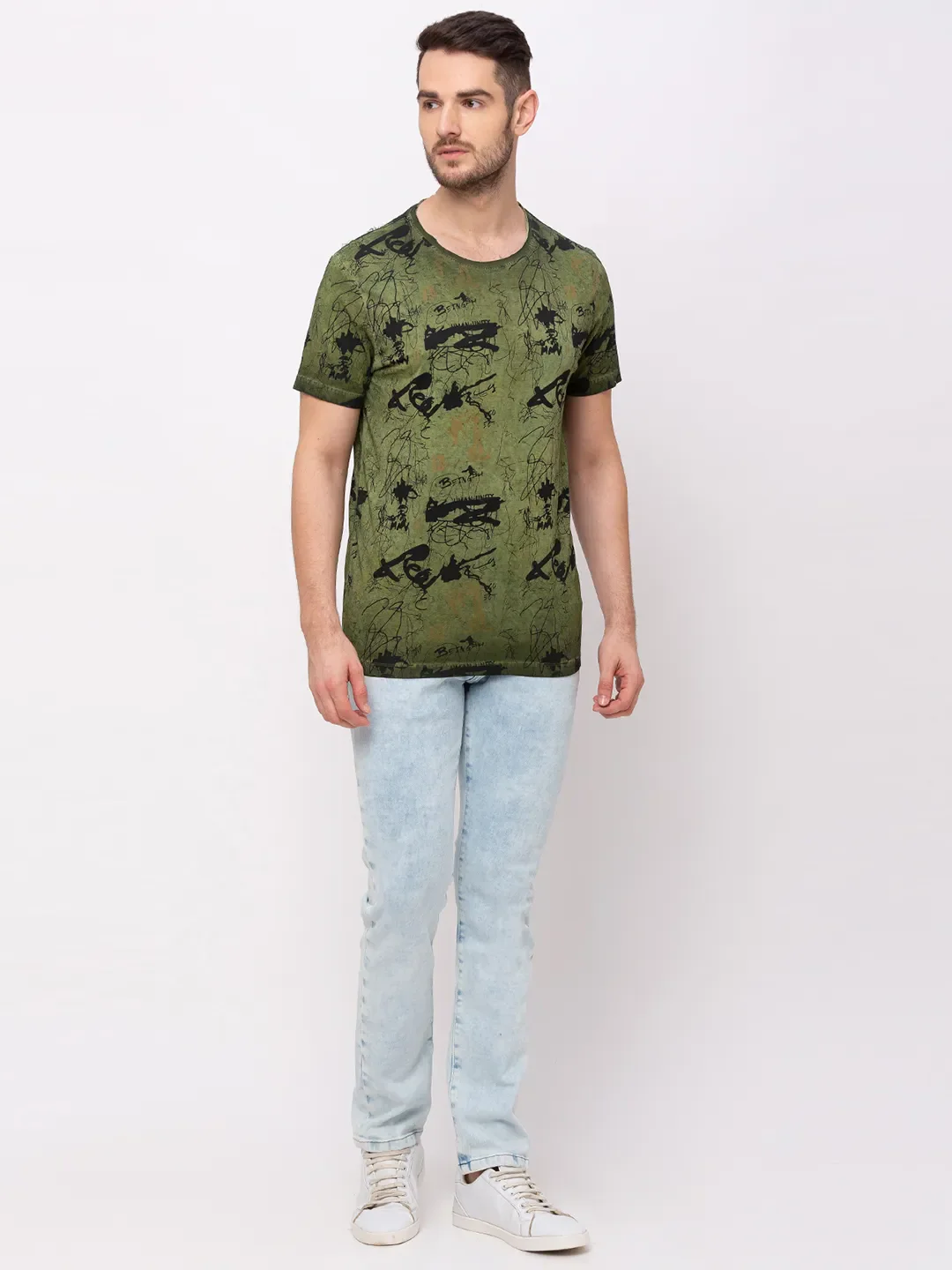 Green Regular Fit Men's Short Sleeves T-Shirt by Being Human Clothing - Image 4