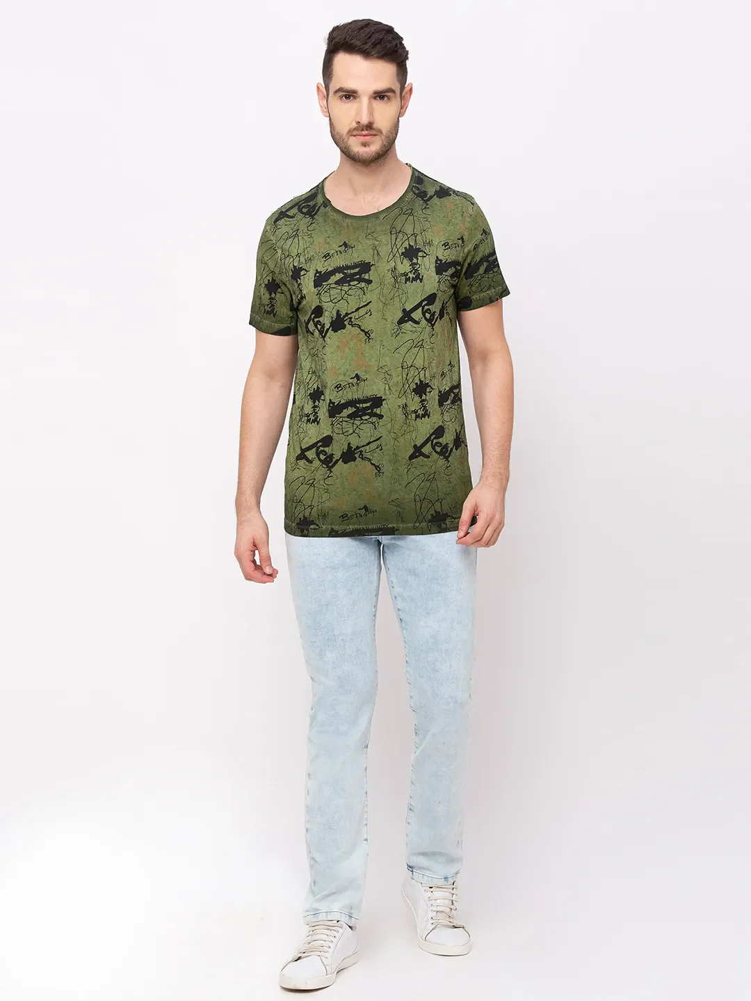 Green Regular Fit Men's Short Sleeves T-Shirt by Being Human Clothing - Image 5