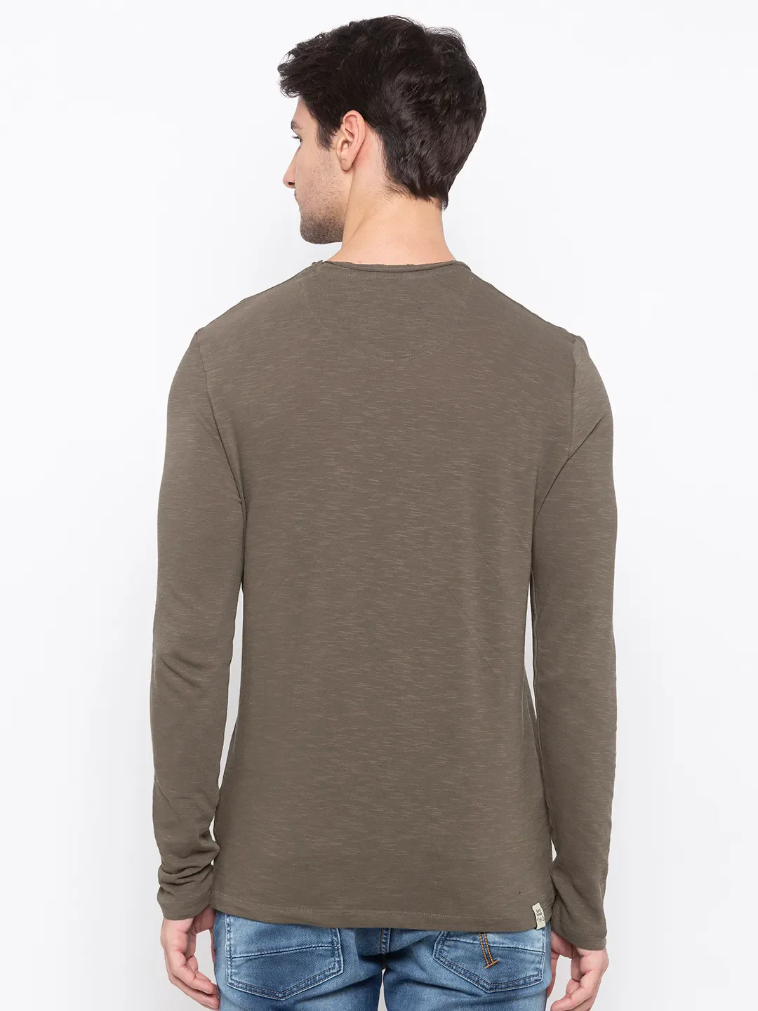Green Regular Fit Men's Long Sleeves T-Shirt by Being Human Clothing - Image 3