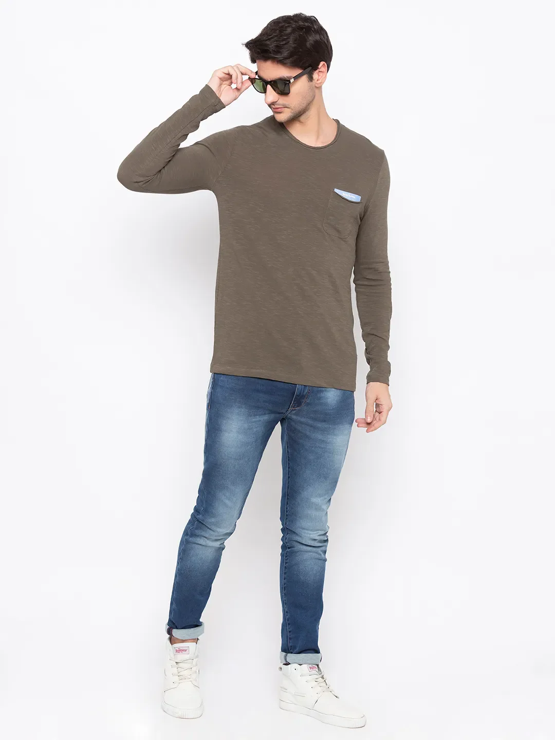 Green Regular Fit Men's Long Sleeves T-Shirt by Being Human Clothing - Image 5