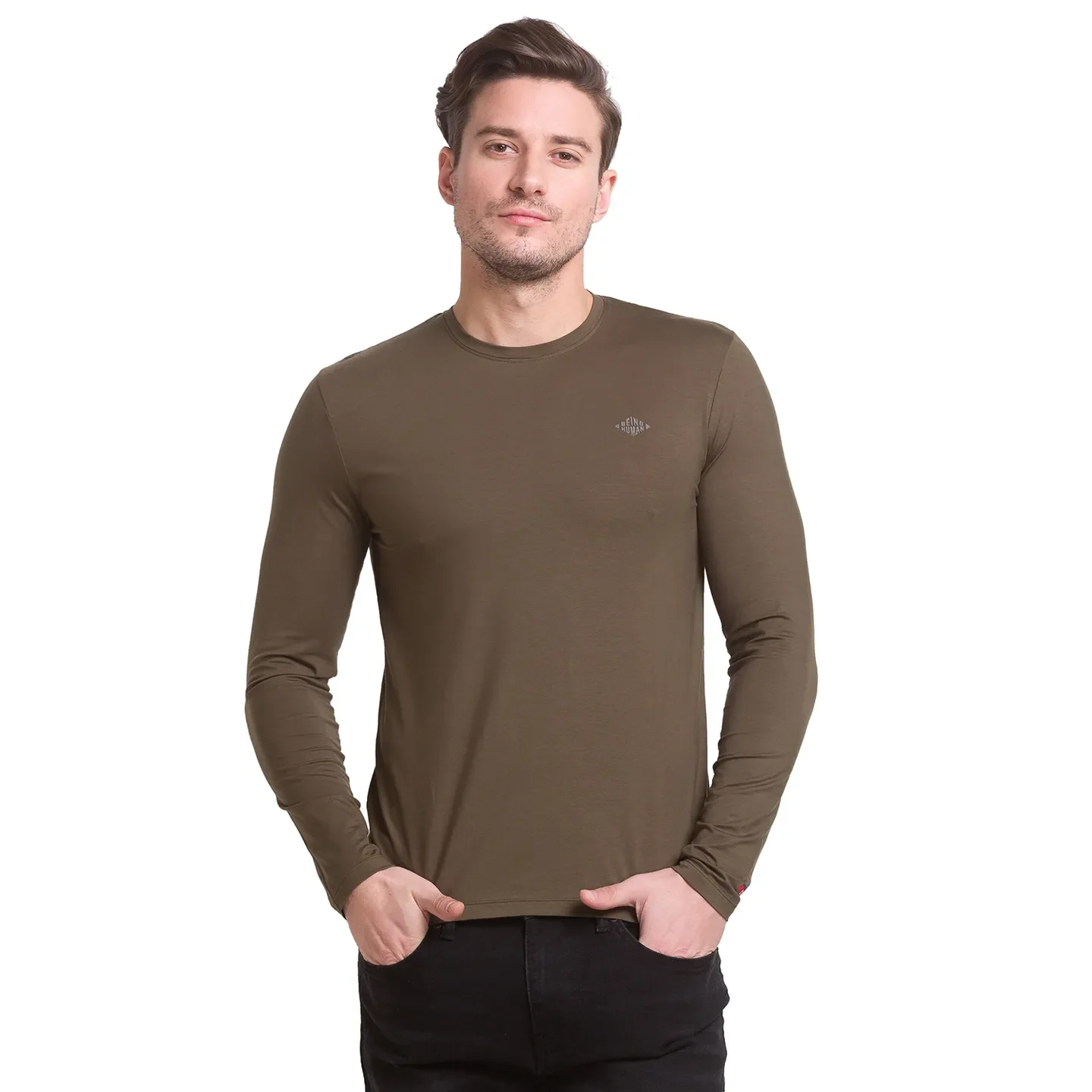 Military Green Regular Fit Round Neck Men's T-Shirt by Being Human Clothing - Image 2