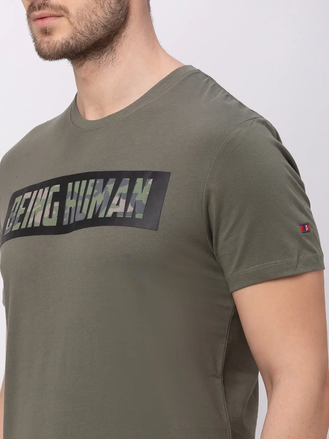 Green Regular Fit Men's Short Sleeves T-Shirt by Being Human Clothing - Image 3