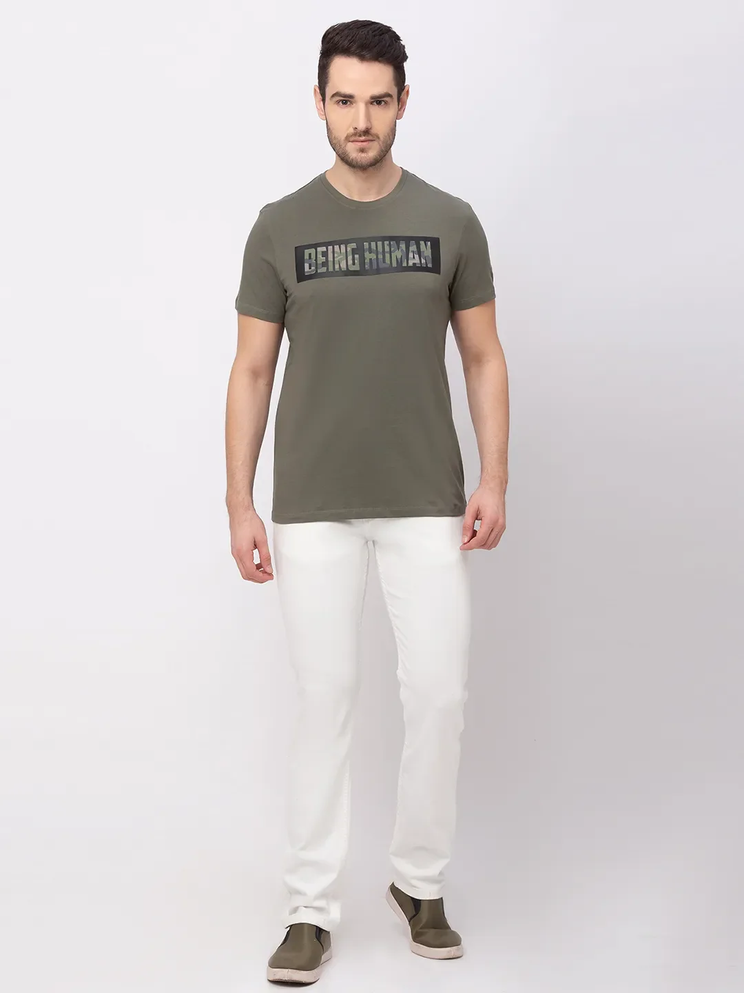 Green Regular Fit Men's Short Sleeves T-Shirt by Being Human Clothing - Image 5