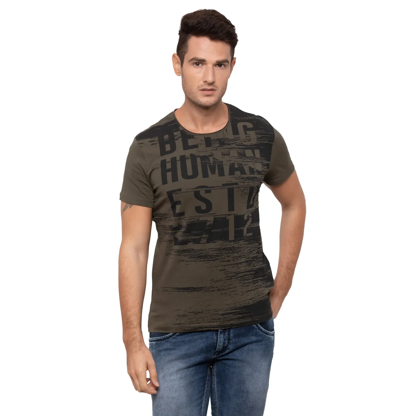 Green Regular Fit Men's T-Shirt by Being Human Clothing