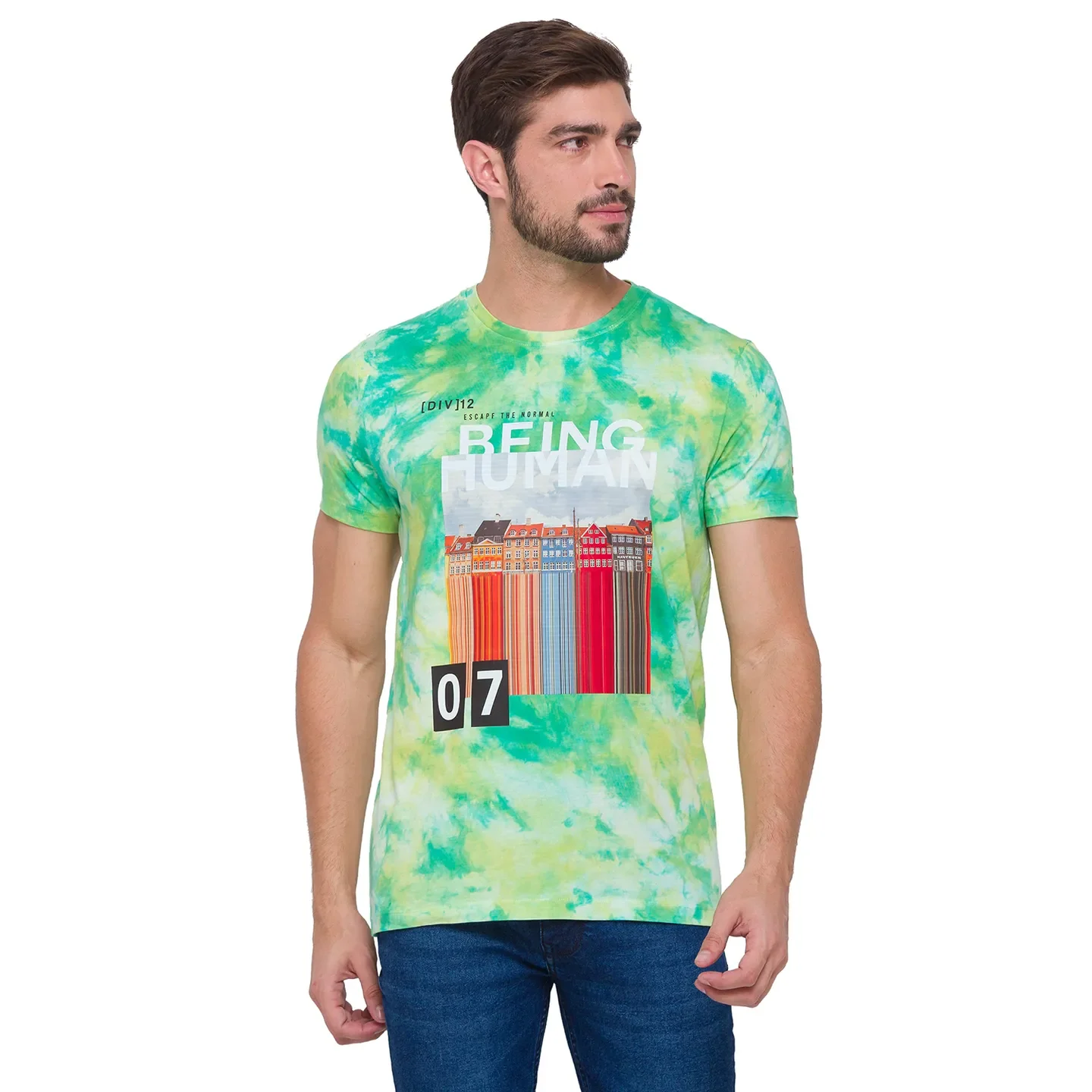 Green Regular Fit Men's Short Sleeves T-Shirt by Being Human Clothing