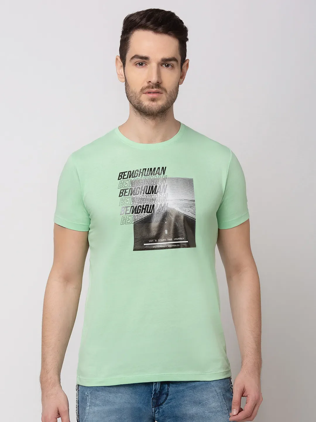 Green Regular Fit Men's Short Sleeves T-Shirt by Being Human Clothing