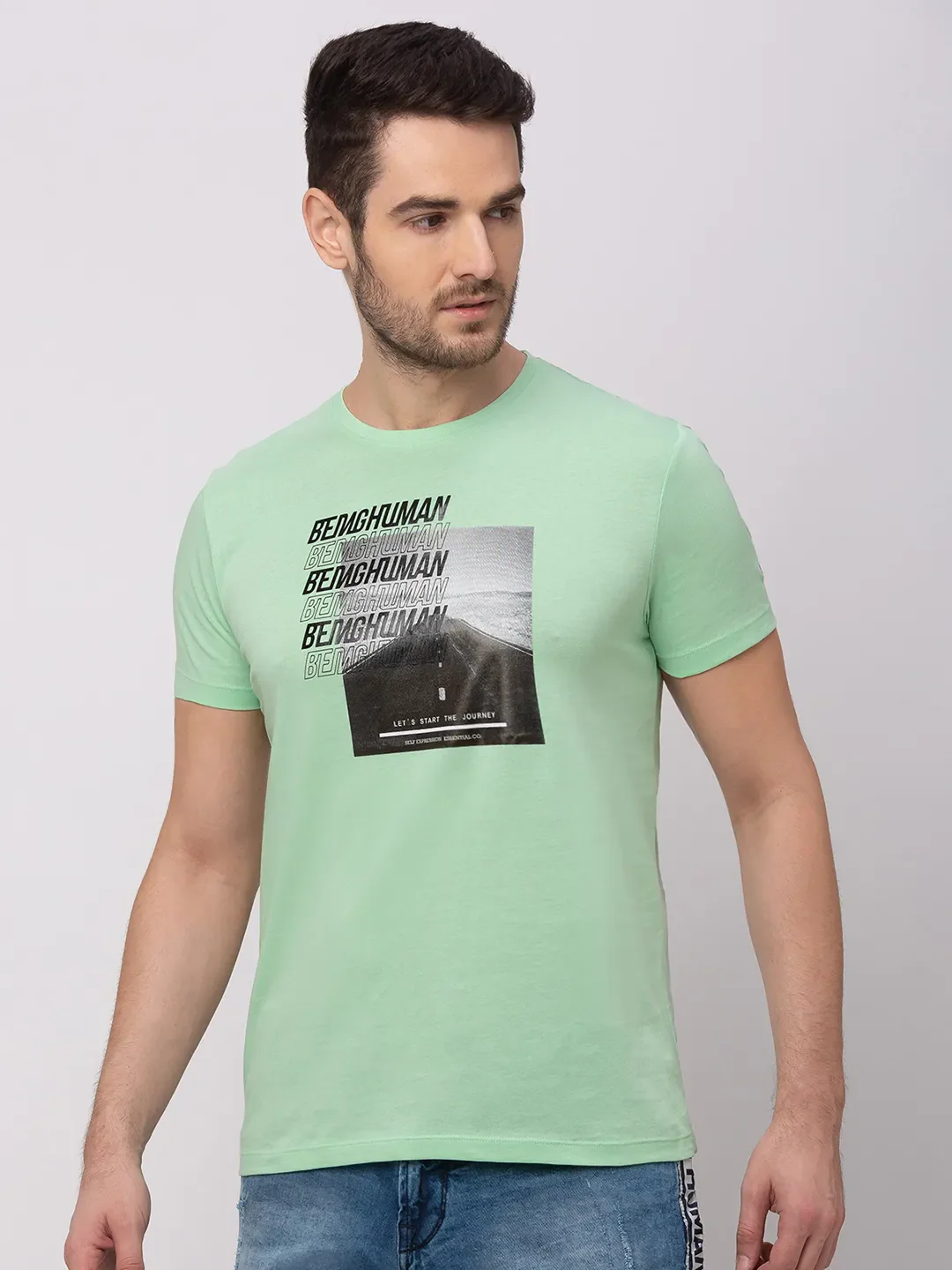 Green Regular Fit Men's Short Sleeves T-Shirt by Being Human Clothing - Image 3
