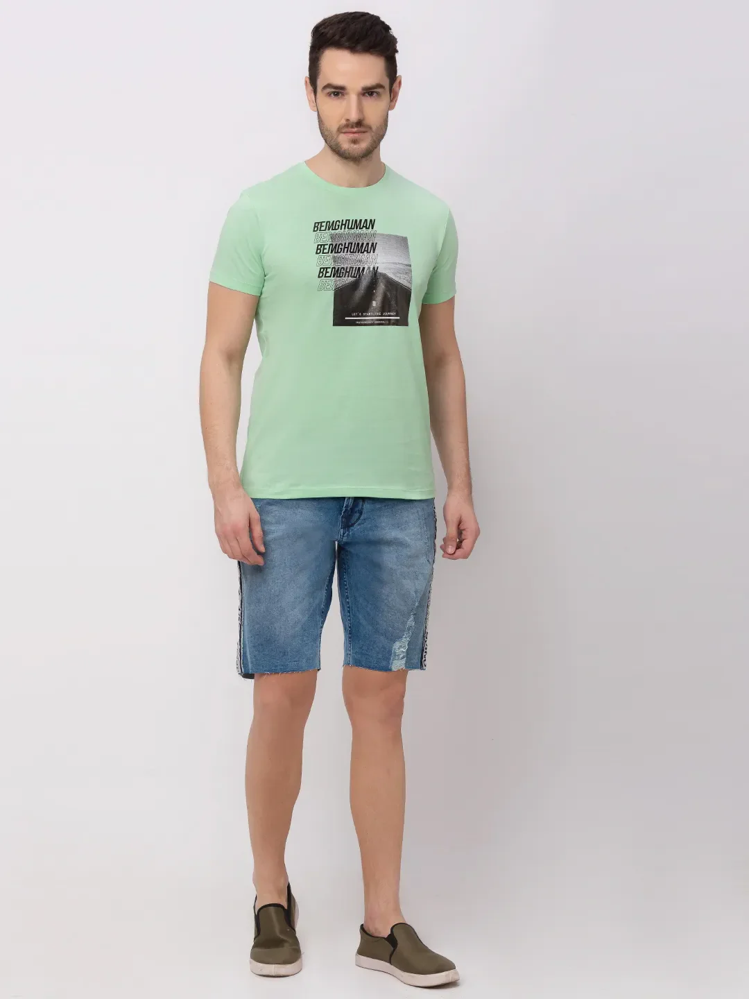 Green Regular Fit Men's Short Sleeves T-Shirt by Being Human Clothing - Image 6
