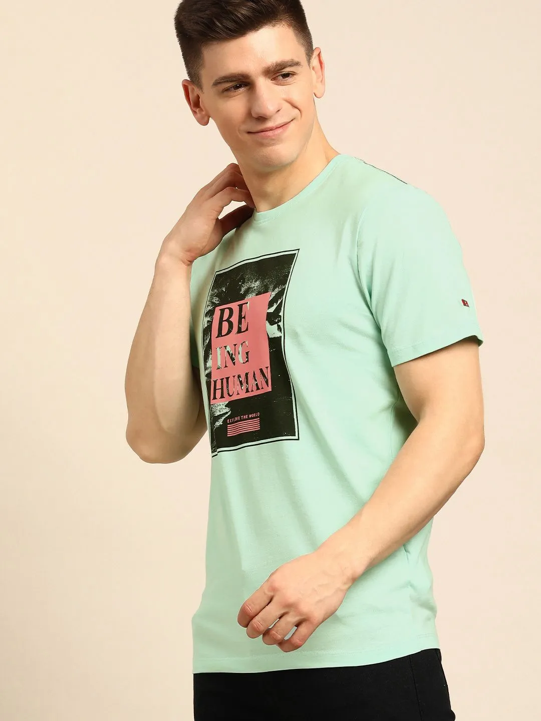 Green Regular Fit Men's Short Sleeves T-Shirt by Being Human Clothing - Image 4