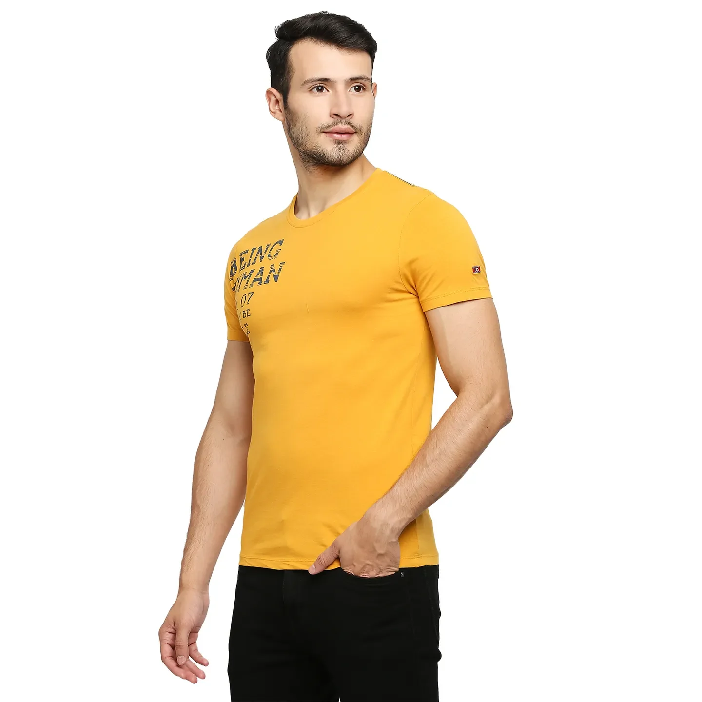 Mustard Regular Fit Round Neck Men's T-Shirt by Being Human Clothing - Image 2