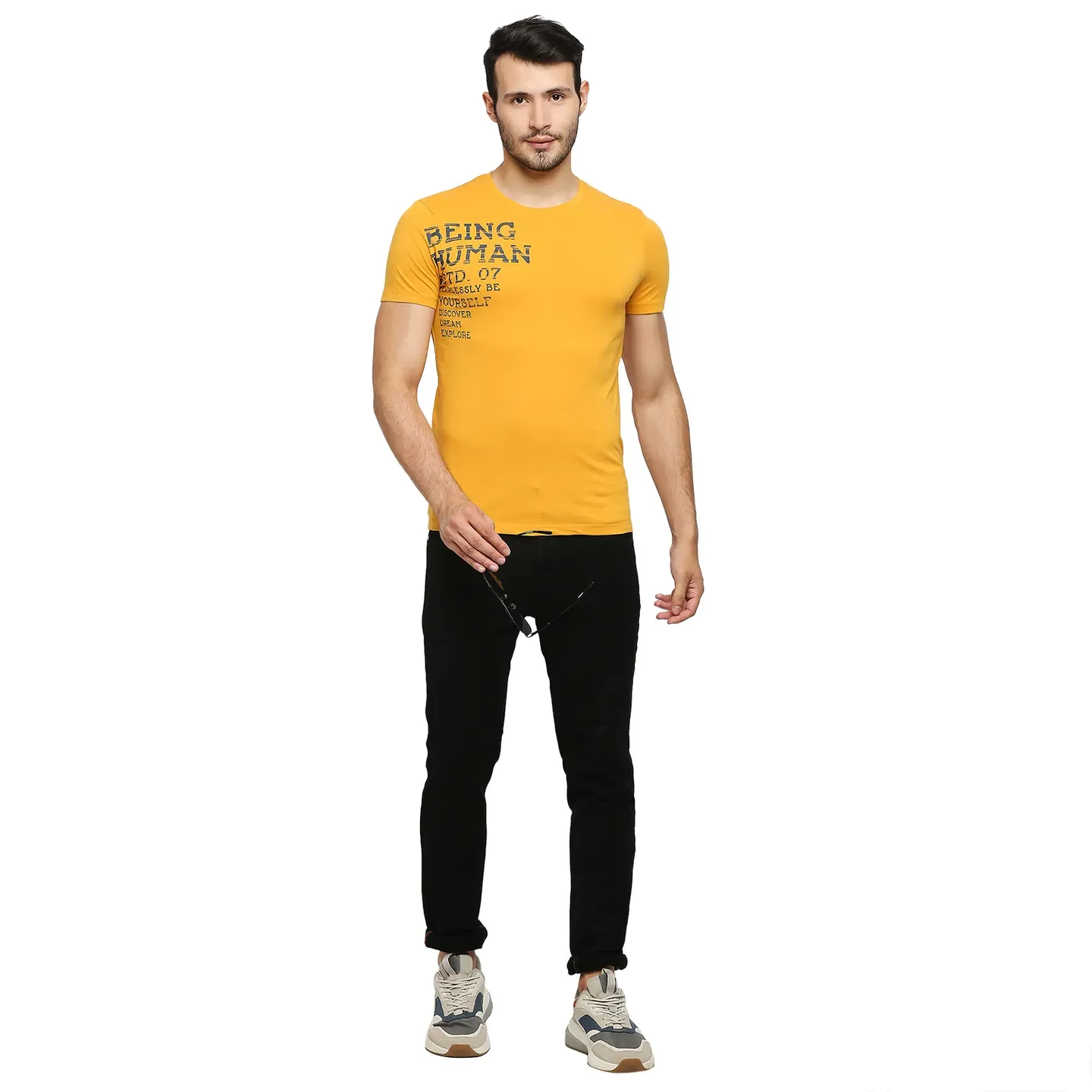 Mustard Regular Fit Round Neck Men's T-Shirt by Being Human Clothing - Image 6