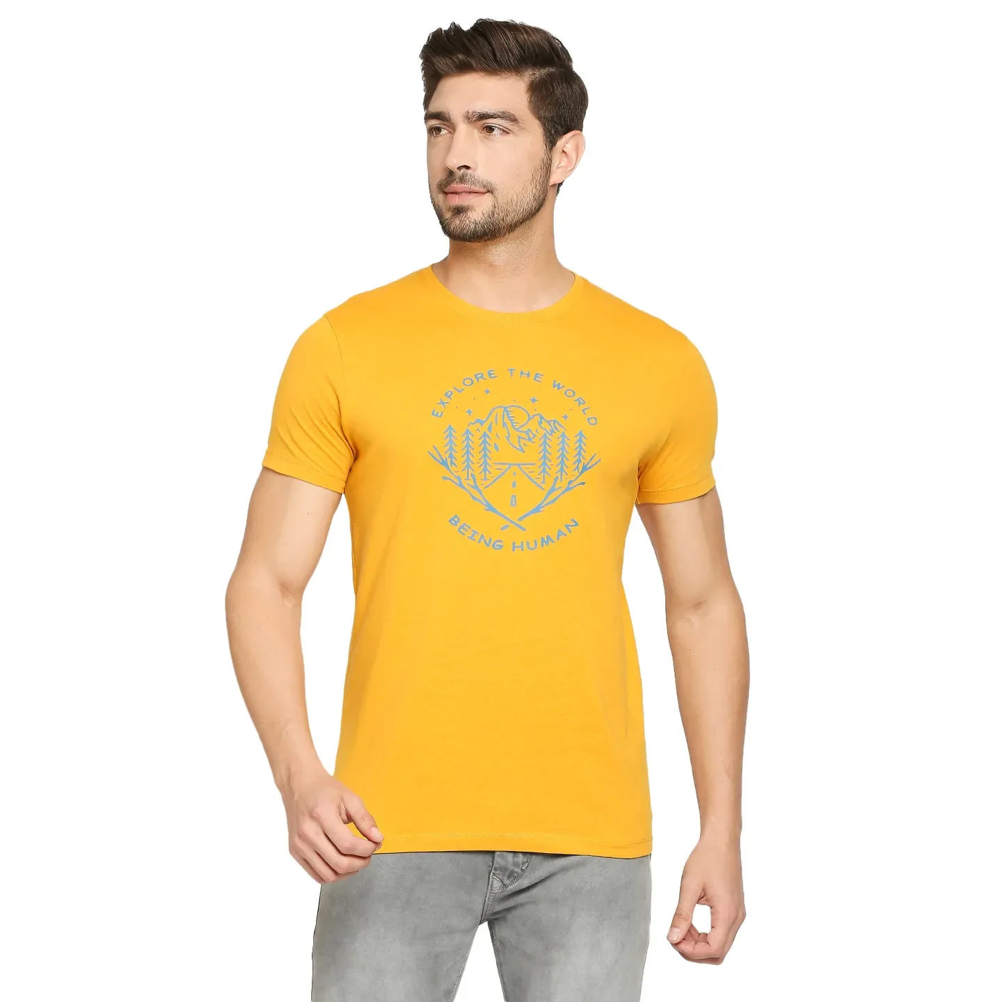 Yellow Regular Fit Men's Short Sleeves T-Shirt by Being Human Clothing - Image 2