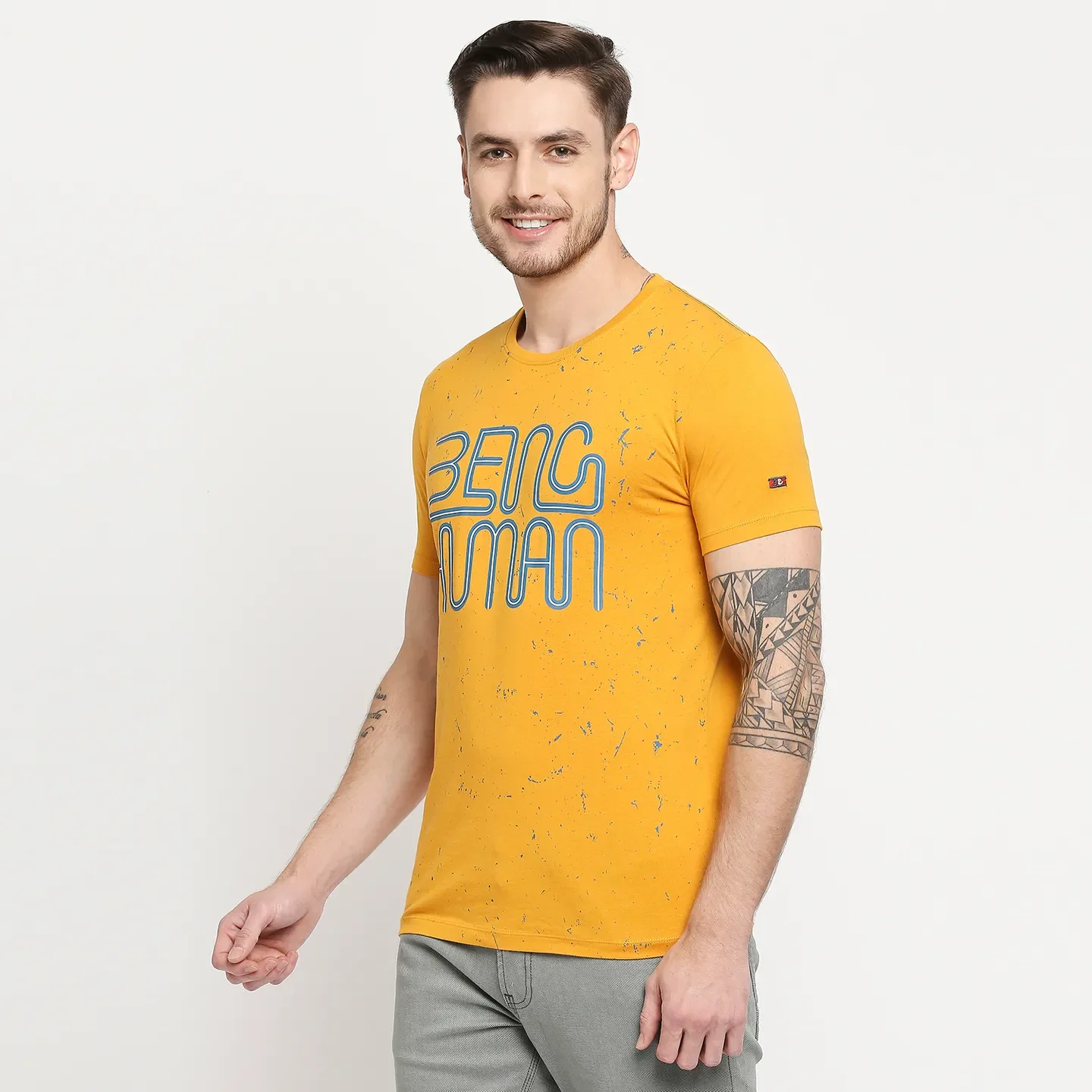 Yellow Regular Fit Men's Short Sleeves T-Shirt by Being Human Clothing - Image 2