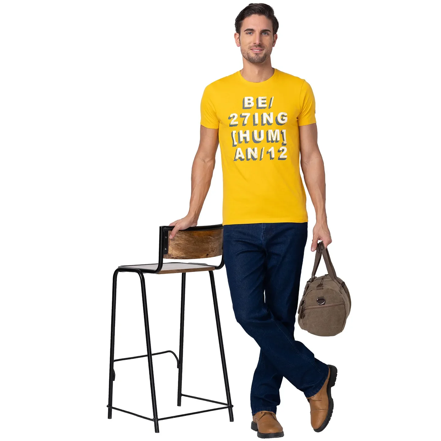 Yellow Regular Fit Men's Short Sleeves T-Shirt by Being Human Clothing - Image 6
