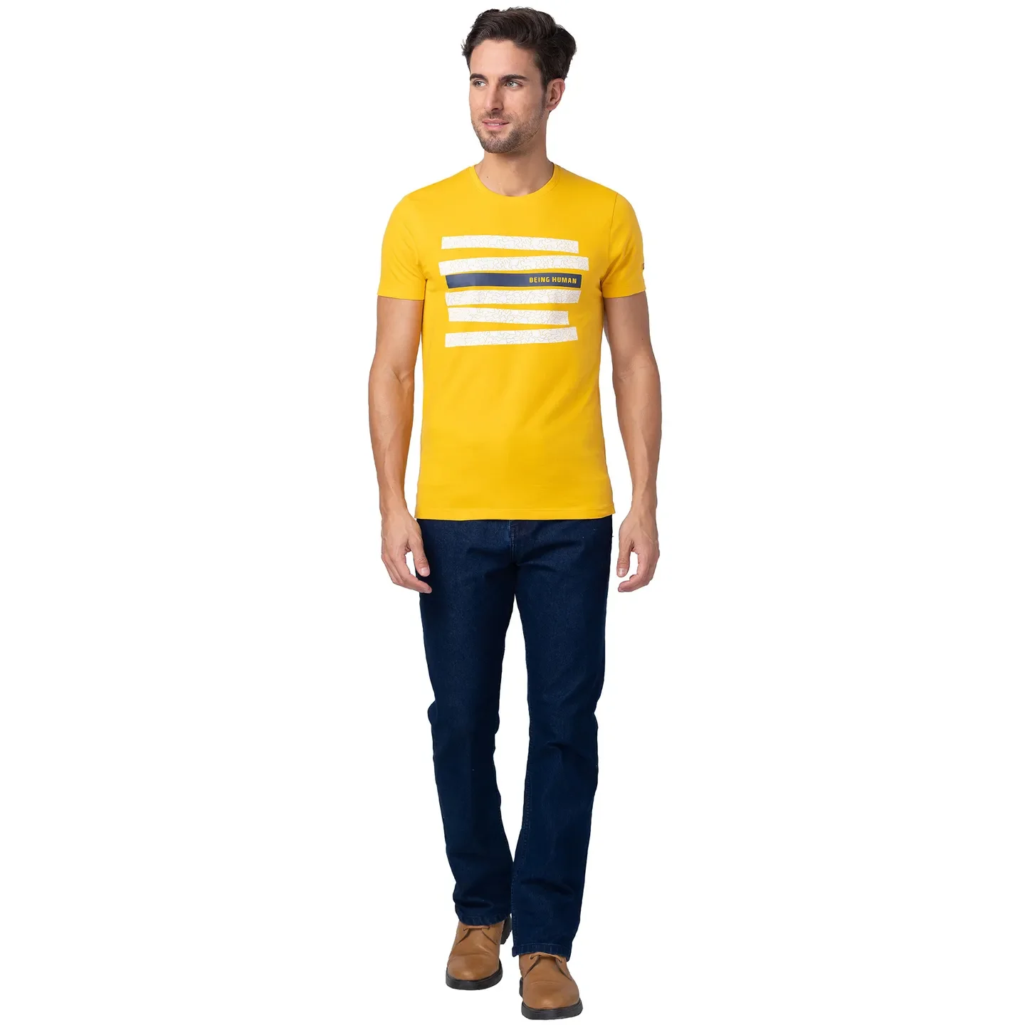 Yellow Regular Fit Men's Short Sleeves T-Shirt by Being Human Clothing - Image 2