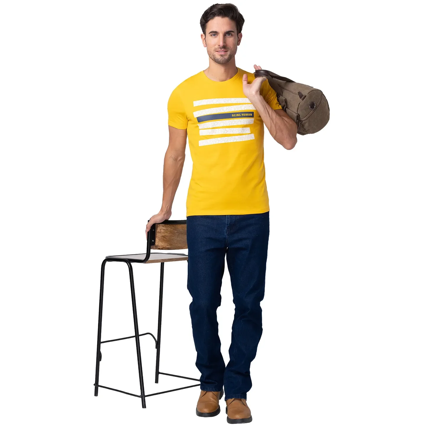 Yellow Regular Fit Men's Short Sleeves T-Shirt by Being Human Clothing - Image 6
