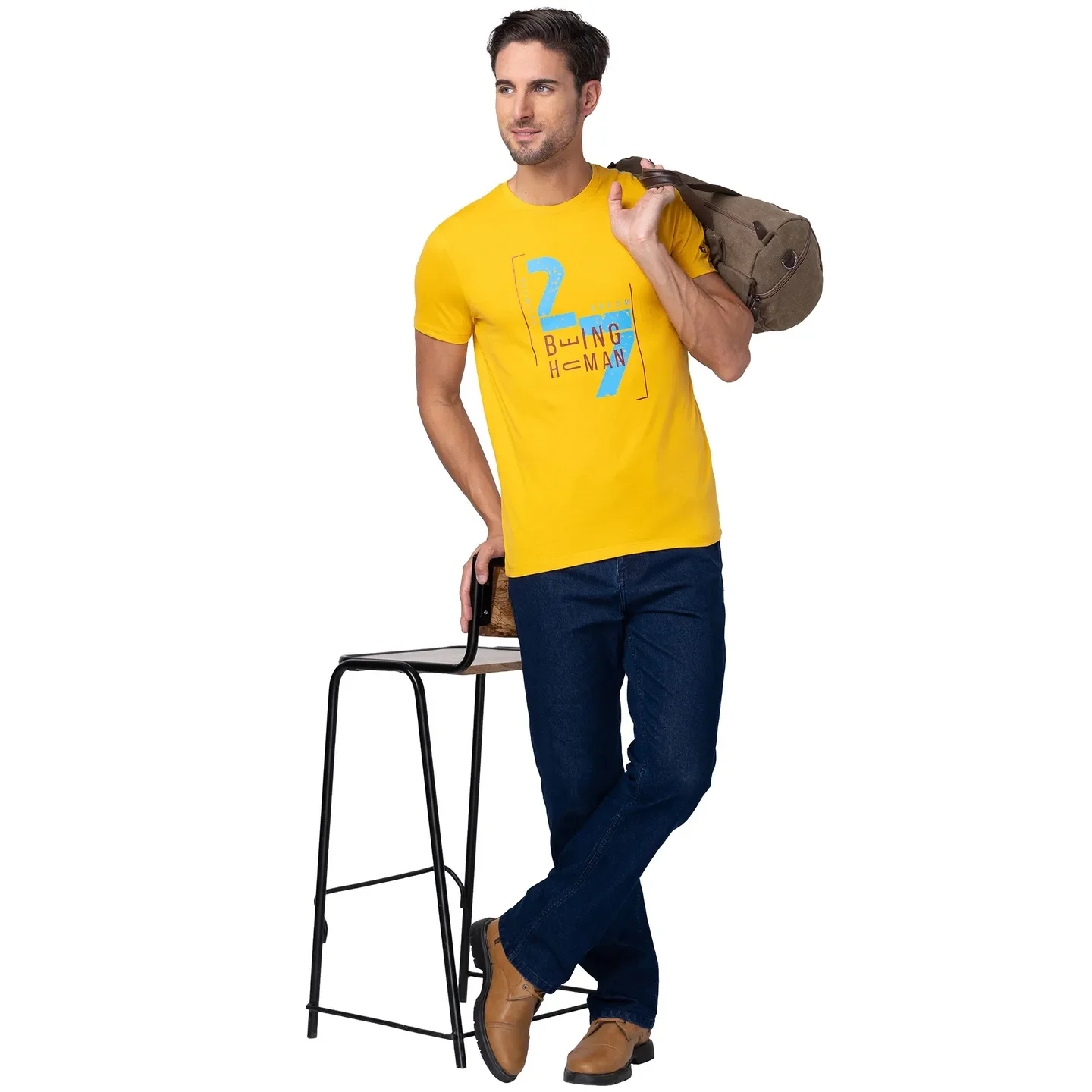 Mustard Regular Fit Round Neck Men's T-Shirt by Being Human Clothing - Image 2