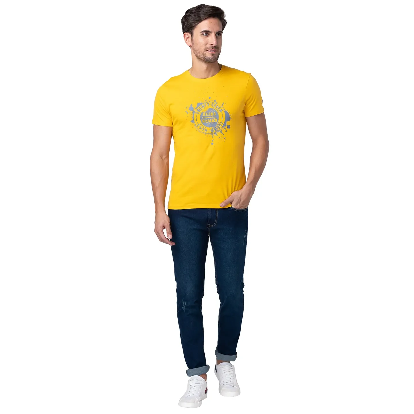Yellow Regular Fit Men's Short Sleeves T-Shirt by Being Human Clothing - Image 2