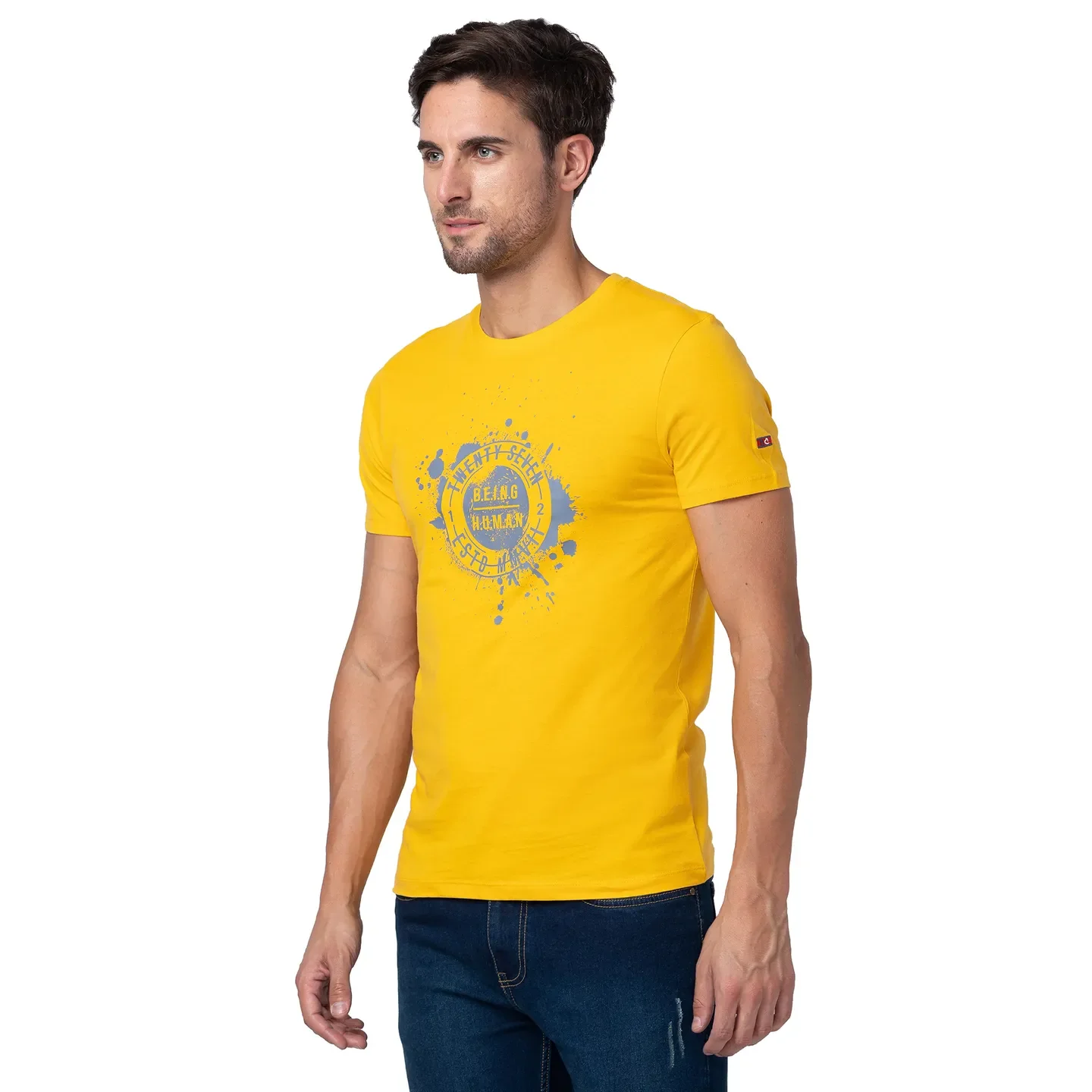 Yellow Regular Fit Men's Short Sleeves T-Shirt by Being Human Clothing - Image 4