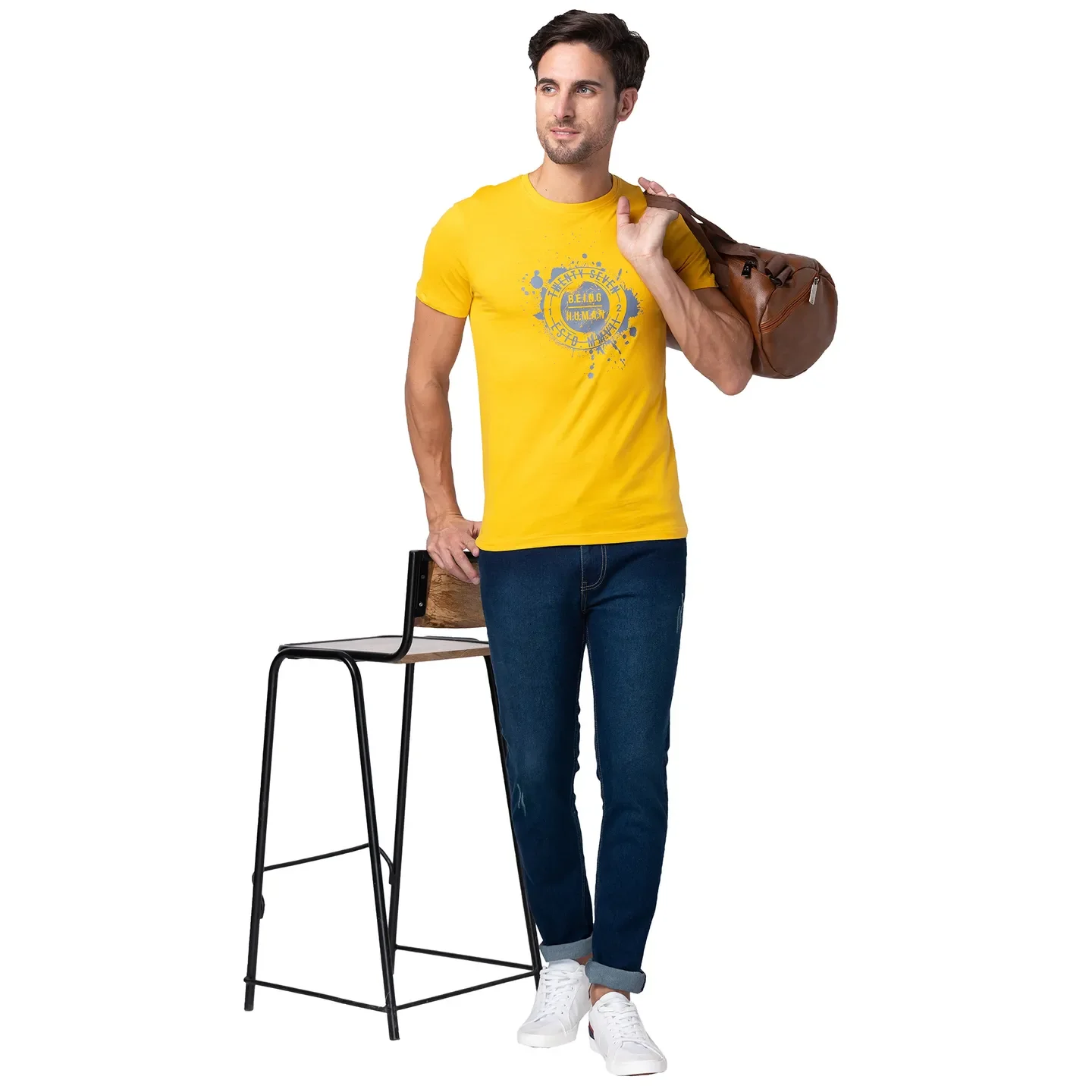 Yellow Regular Fit Men's Short Sleeves T-Shirt by Being Human Clothing - Image 6