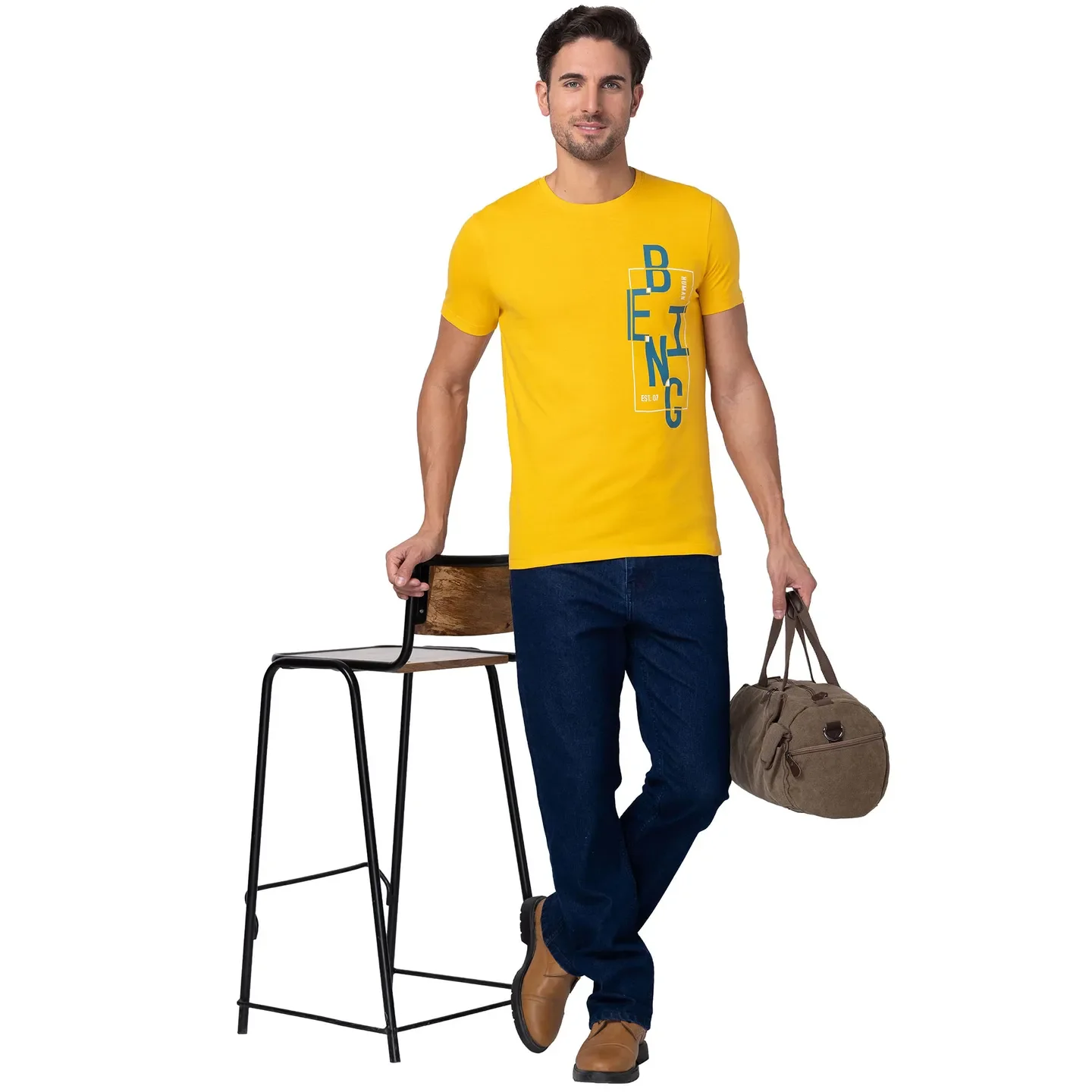 Yellow Regular Fit Men's Short Sleeves T-Shirt by Being Human Clothing - Image 6