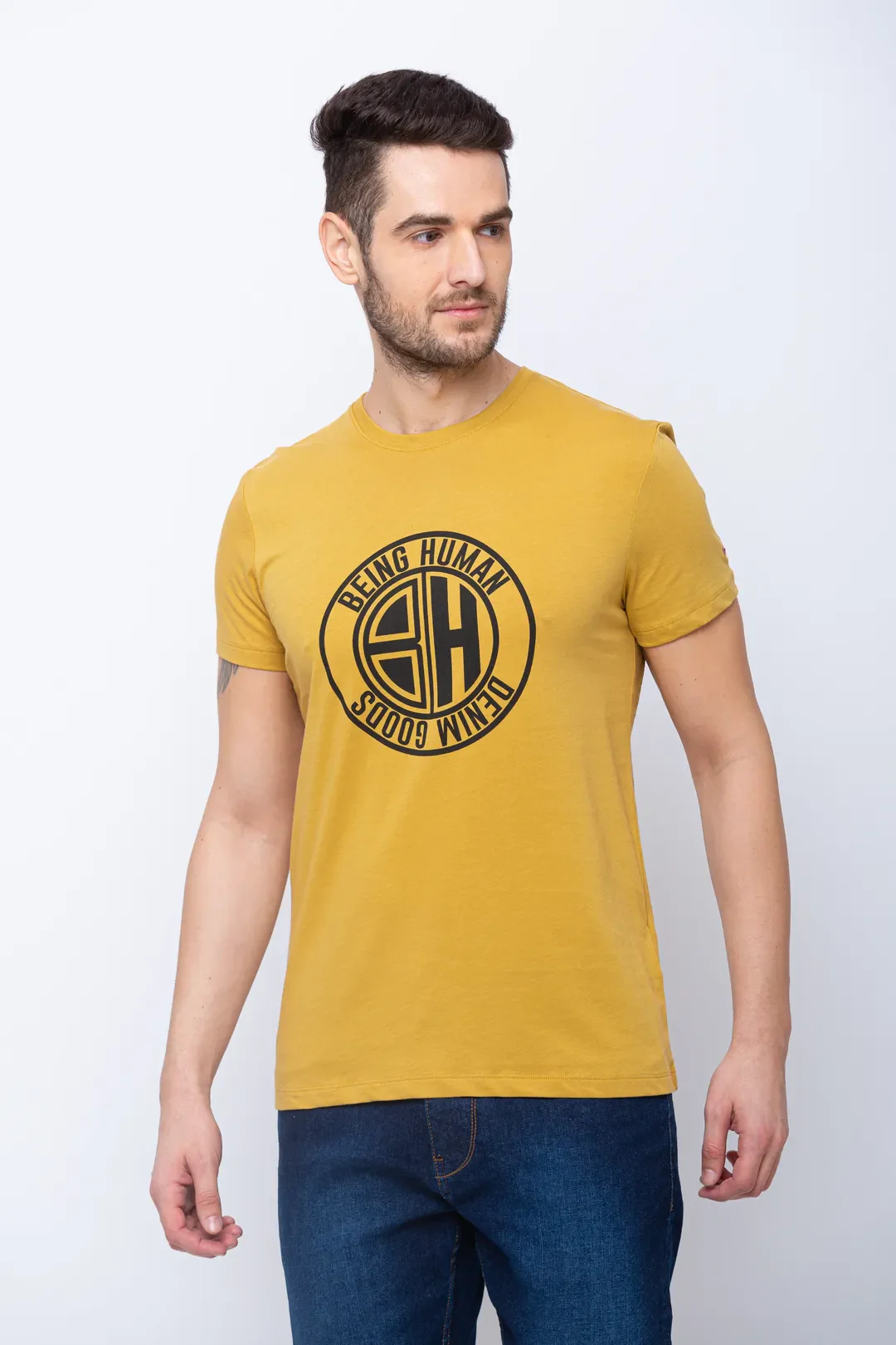 Yellow Regular Fit Men's Short Sleeves T-Shirt by Being Human Clothing