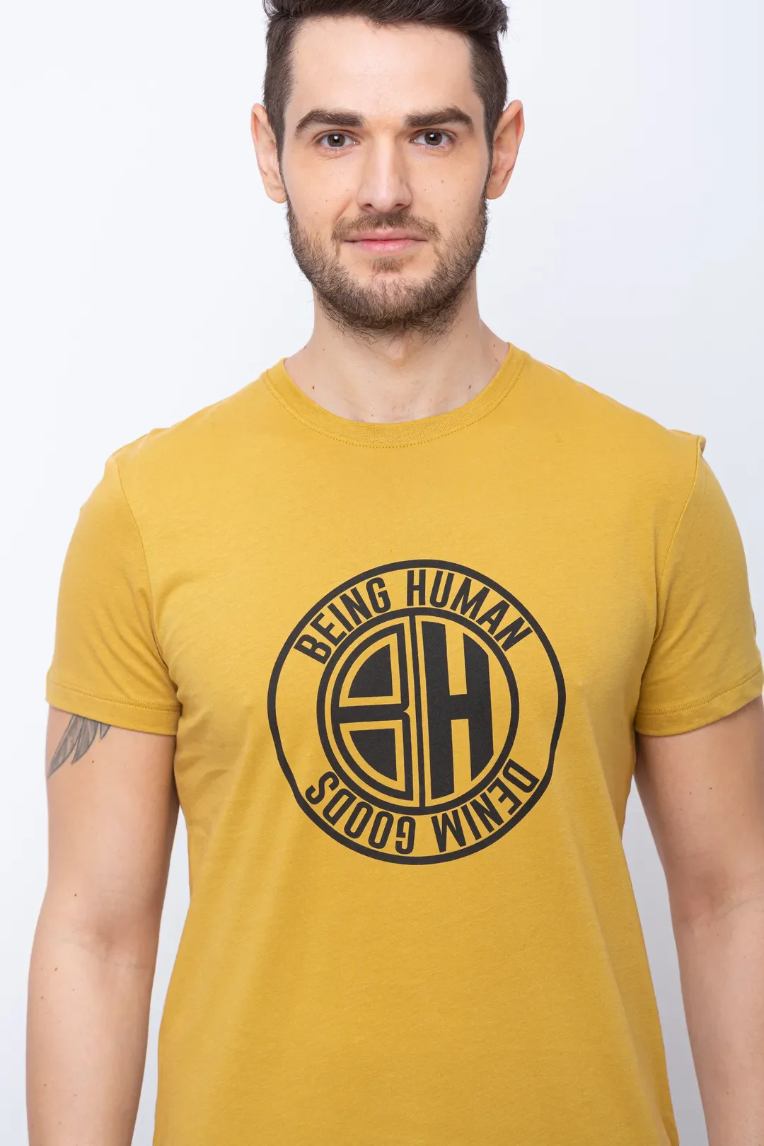 Yellow Regular Fit Men's Short Sleeves T-Shirt by Being Human Clothing - Image 4